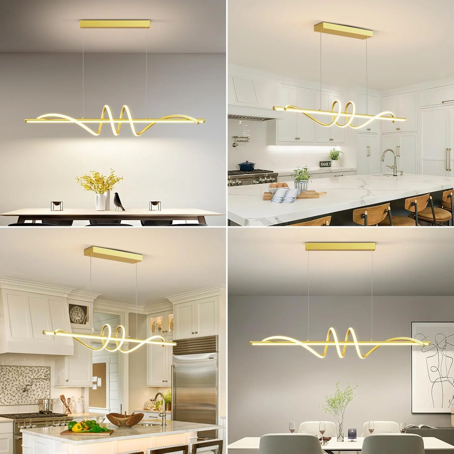 Modern Led Chandelier Dimmable Desk Linear Pendant Light with Remote Control Dimmable 3 Color Mode & Brightness Ceiling Lamp Dining Light Fixture for Kitchen Dining Room 39inch Black
