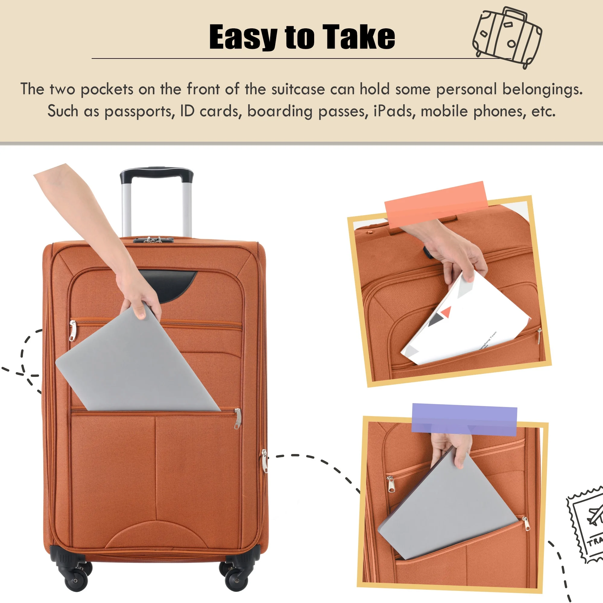 EUROCO 3 Piece Softside Luggage Set,Expandable Suitcase Set with TSA Lock and Spinner Wheels,Lightweight Suitcase for Men Women(20