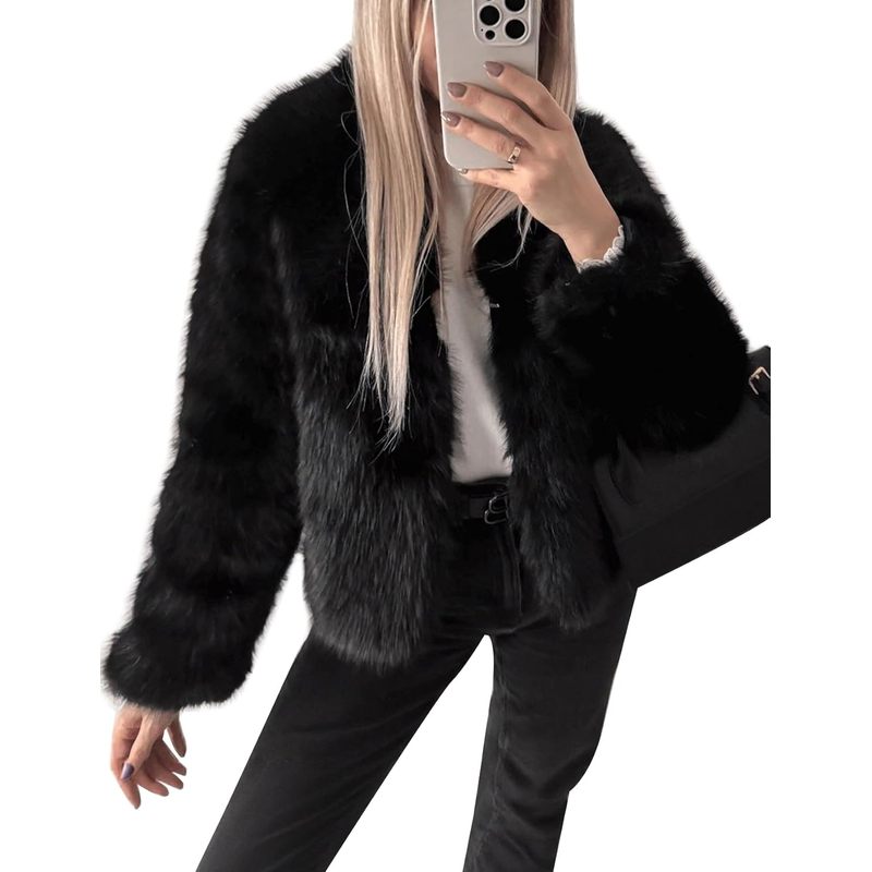 Women Faux Fur Coat Fluffy Long Sleeve Open Front
