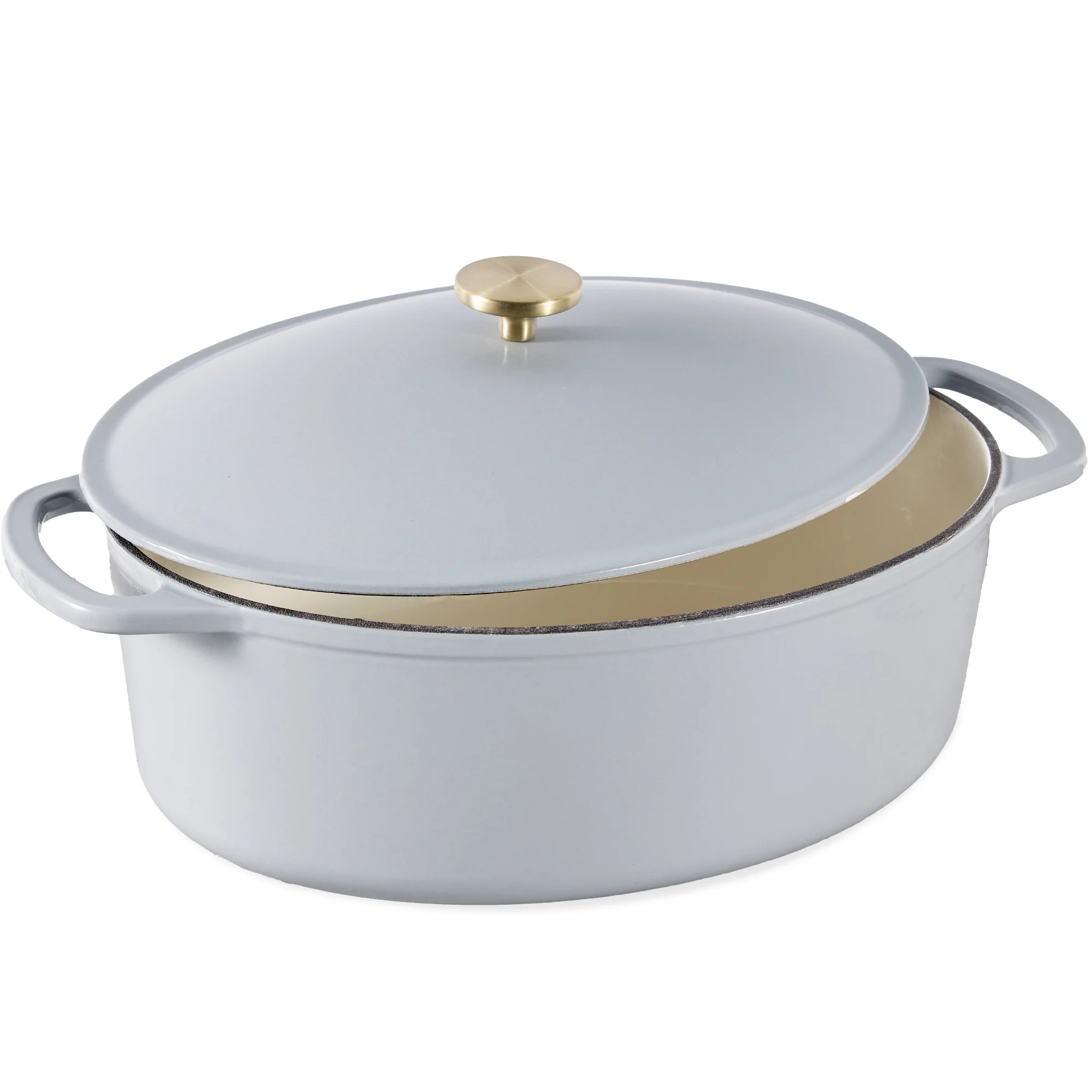 Best Choice Products Oval 7.5 Quart Cast-Iron Dutch Oven, Heavy-Duty w/ Enamel, Side Handles - Vanilla Buttercream