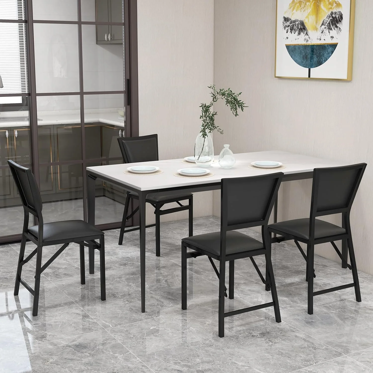 Giantex Folding Chairs Set of 2, Dining Chairs with Padded Seats, Sturdy Metal Frame, Floor Protectors, Space Saving Design, Foldable Dining Desk Chairs for Small Apartment, Extra Guests, Black