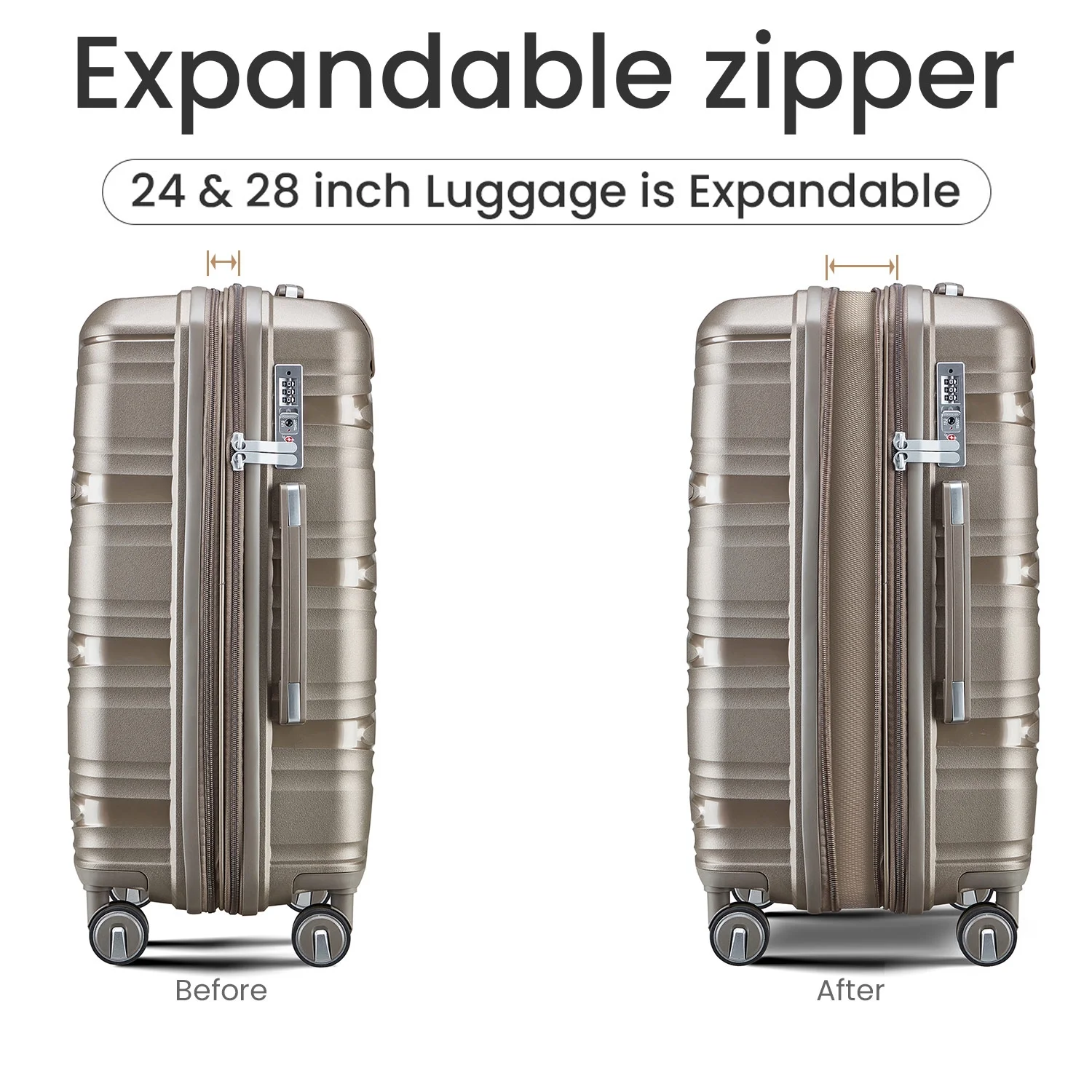 4 Piece Luggage Set Expandable Hardshell Travel Luggage Sets 8 Spinner Wheel Suitcase Wheels TSA Lock Suit Case, PP Lightweight & Durable wheels Upright Suitcase, 14/20/24/28 Inch