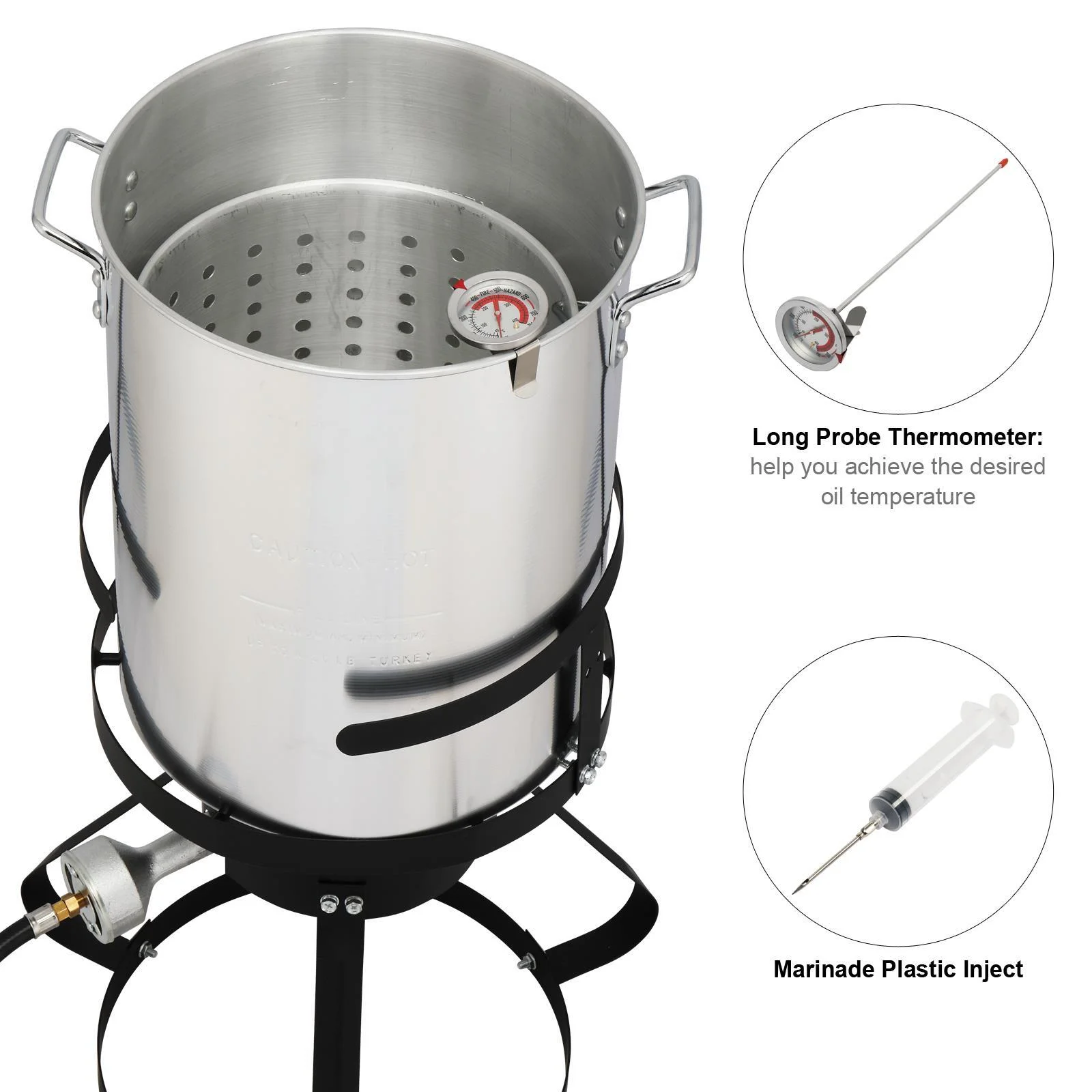 30QT Turkey Deep Fryer Baskets & Stand, Aluminum Fryer Pot w/ 54000BTU Propane Burner, Temperature Gauge, Marinade Injector, Turkey Rack & Rack Lifter, for Outdoor Cooking