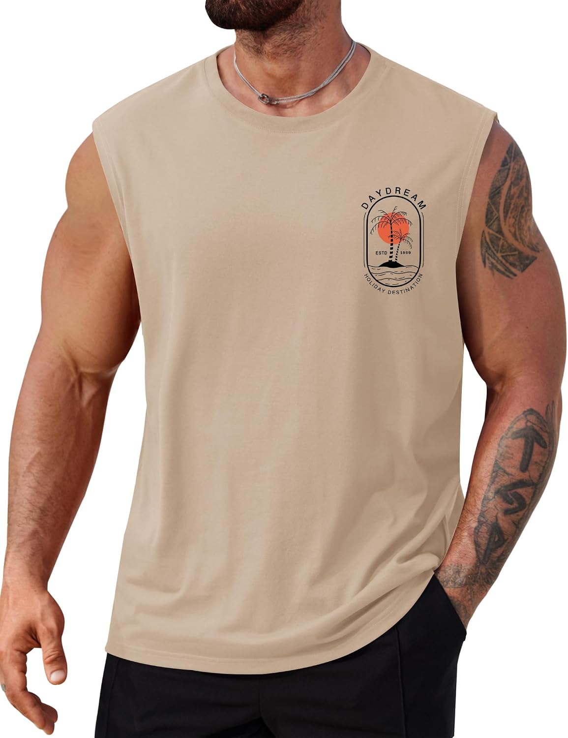Men's Beach Summer Tank Tops Palm Tree Graphic