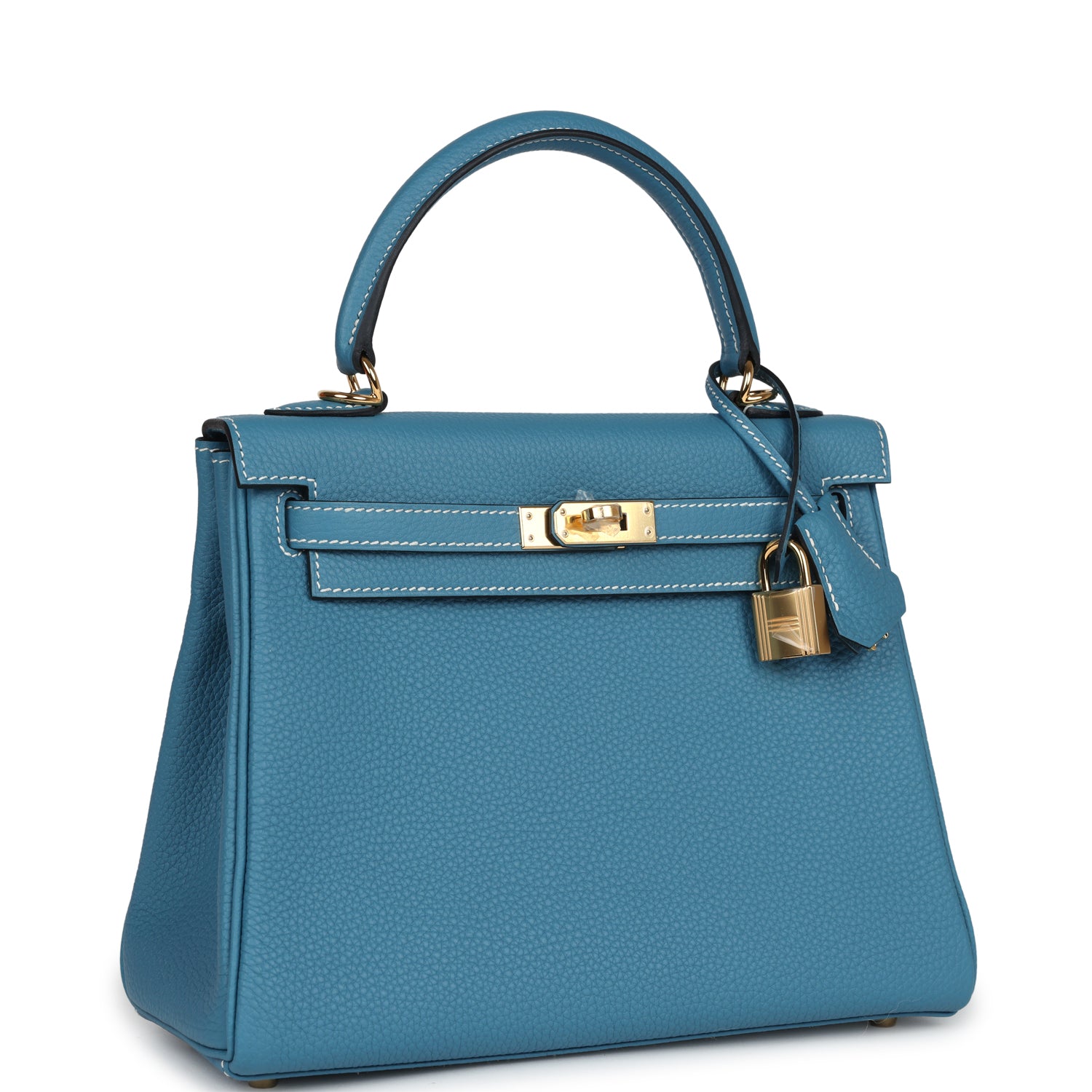 Kelly Retourne 25 Blue Jean Togo Gold Hardware