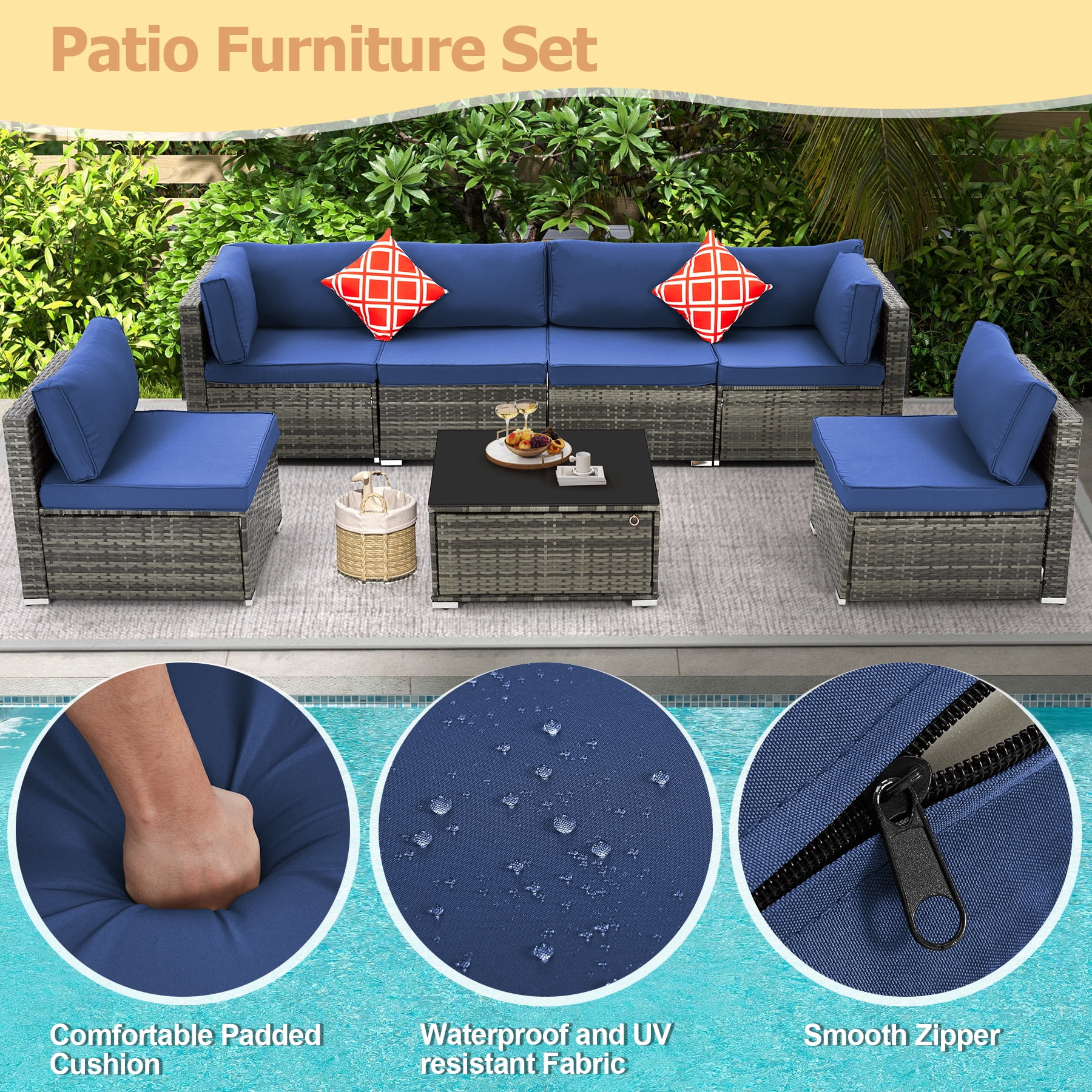 HOMREST 7 Pieces Outdoor Patio Furniture Set with 44