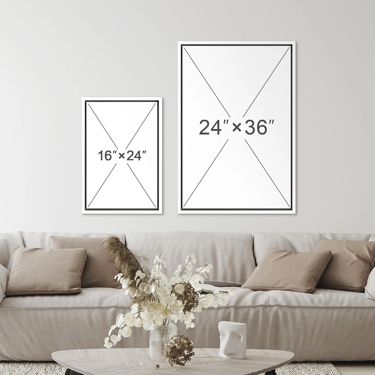 IDEA4WALL Framed Canvas Print Wall Art Set of 2 Brown Tan Pastel Landscape Geometric Abstract Modern Art Decorative Contemporary Bohemian Artwork for Bedroom, Office - 16