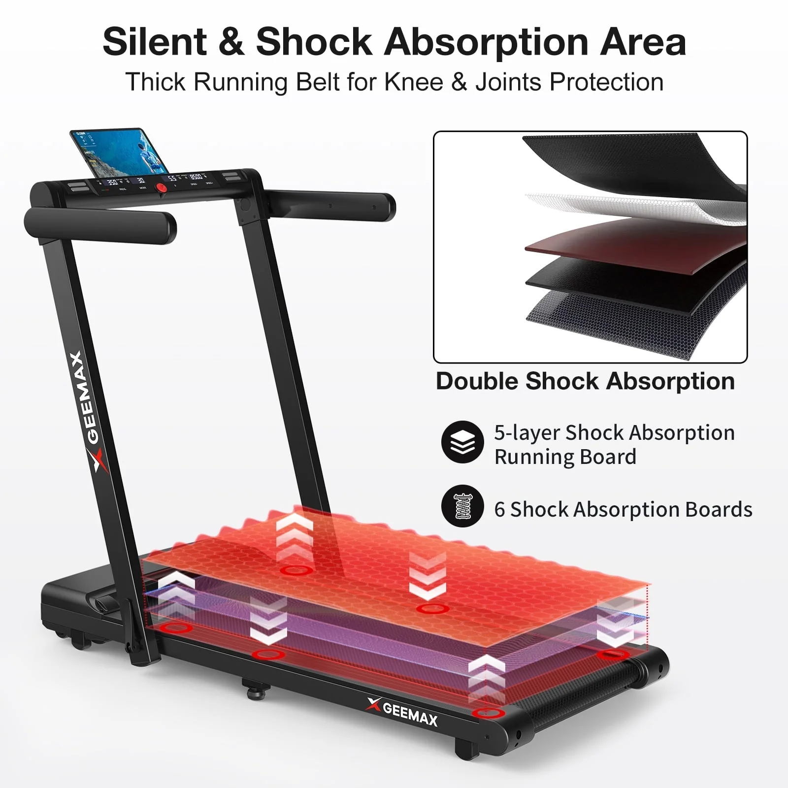 GEEMAX 3.0HP 2 in 1 Dual Display Folding Treadmill Under Desk Treadmill W/APP and 12 Pre-Set Fitness Exercise Programs & Remote Control Electric Treadmill Jogging Machine , 265 lb Capacity 0.6-7.5MPH
