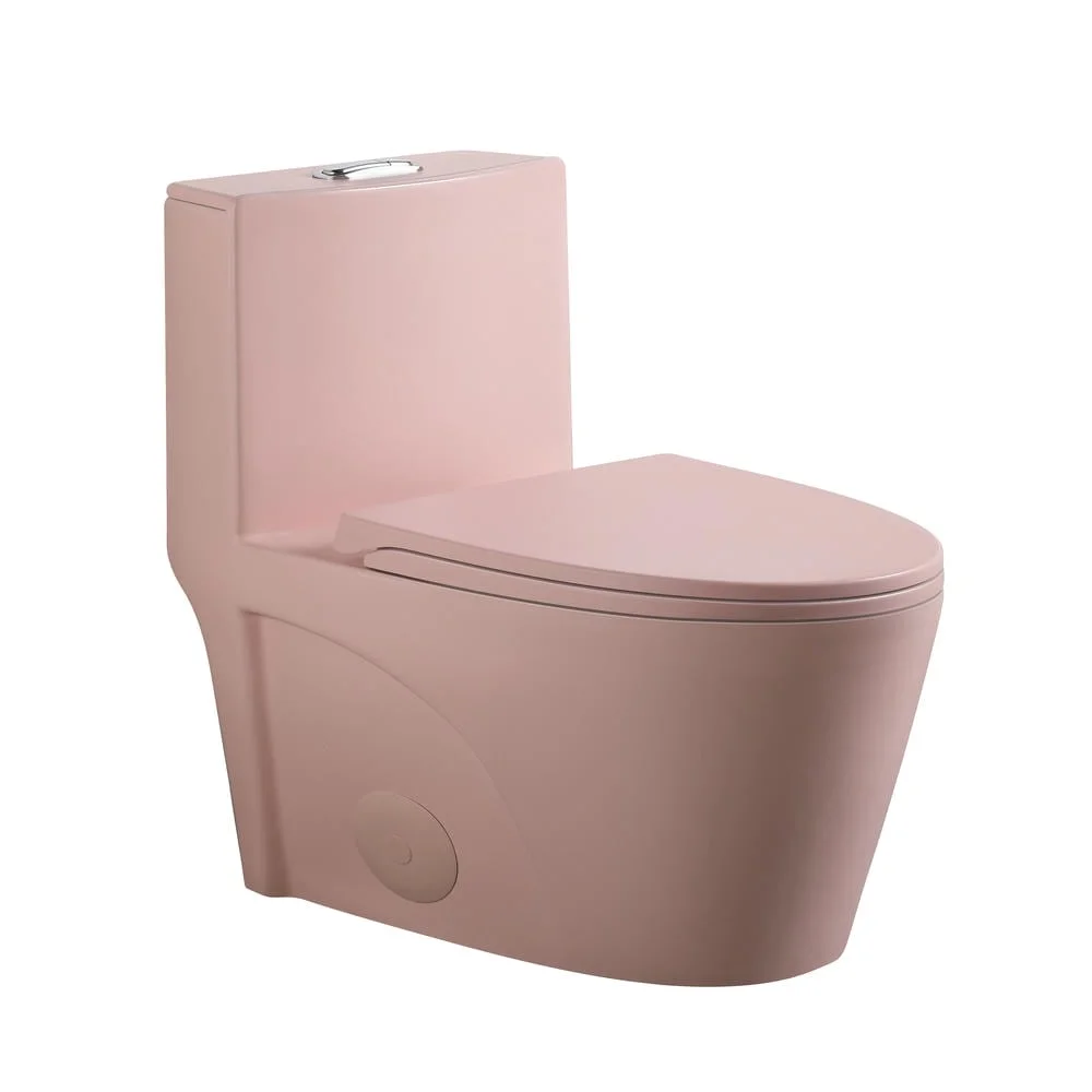 Spaco 1.1/1.6 GPF Dual Flush One-Piece Toilet, Button on Tank top S-trap 12 inches, Elongated Bowl with Soft Close Seat, Water-Saving MAP 1000g, Comfort Chair Seat ADA Height, Light Gray