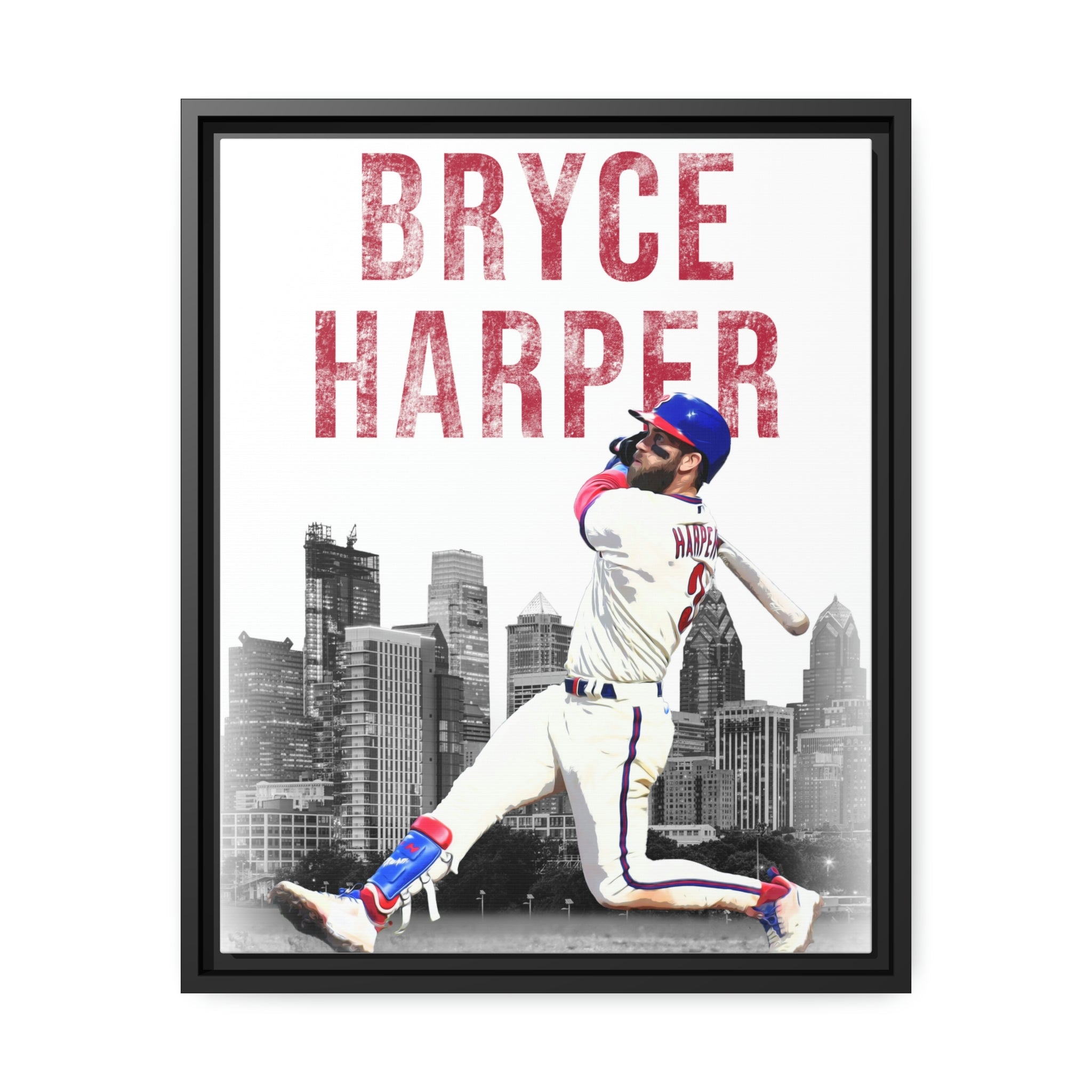 Bryce Harper Philadelphia Phillies Swinging Home Run Premium Wall Art Framed Canvas