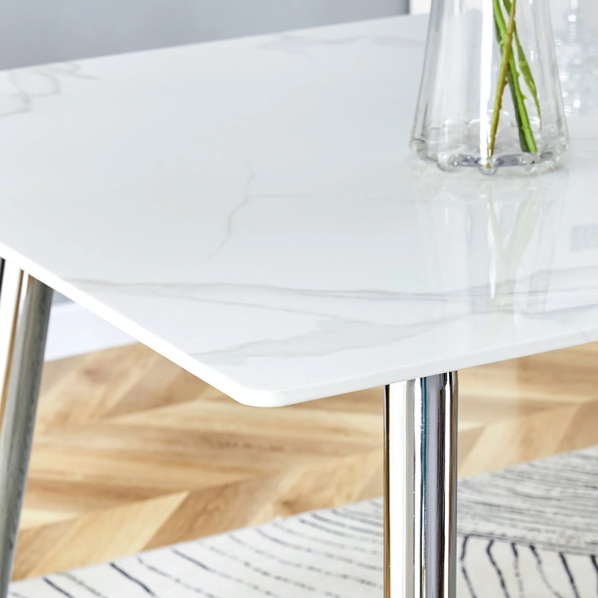 PWOPWOE Modern Minimalist Rectangular Glass Dining Table with 0.4 