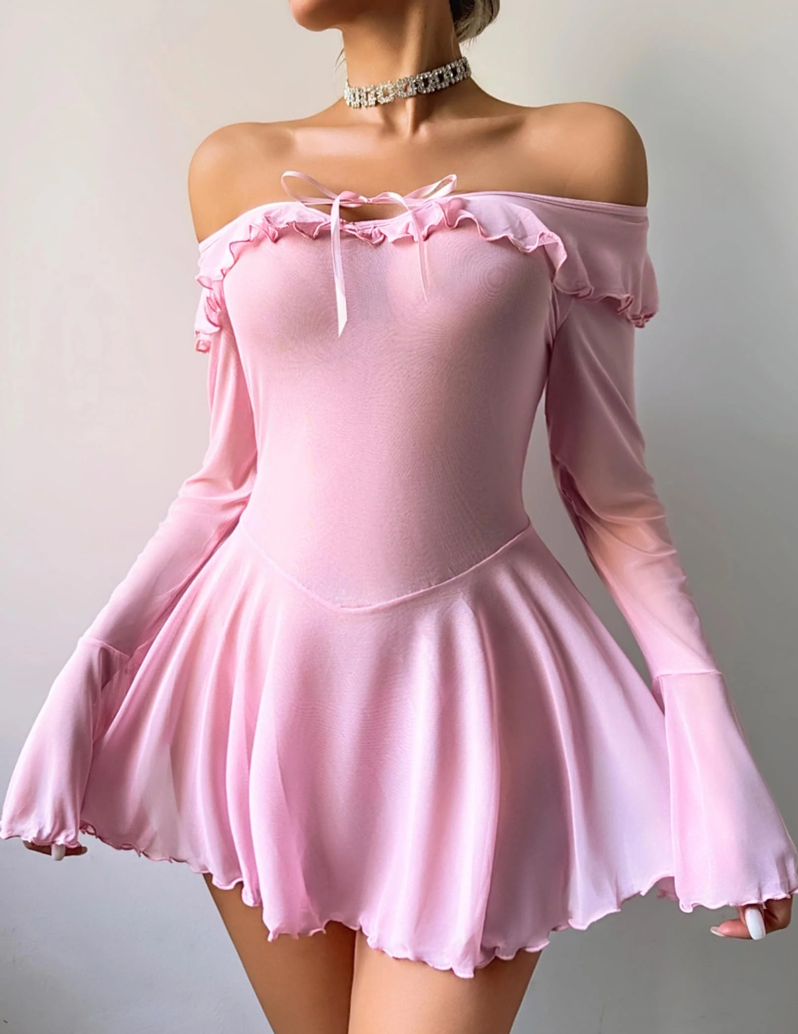 Avidlove Women Lingerie Mesh Babydoll Long Sleeve Lingerie For Women Sexy Outfits For Women (Pink, XX-Large)