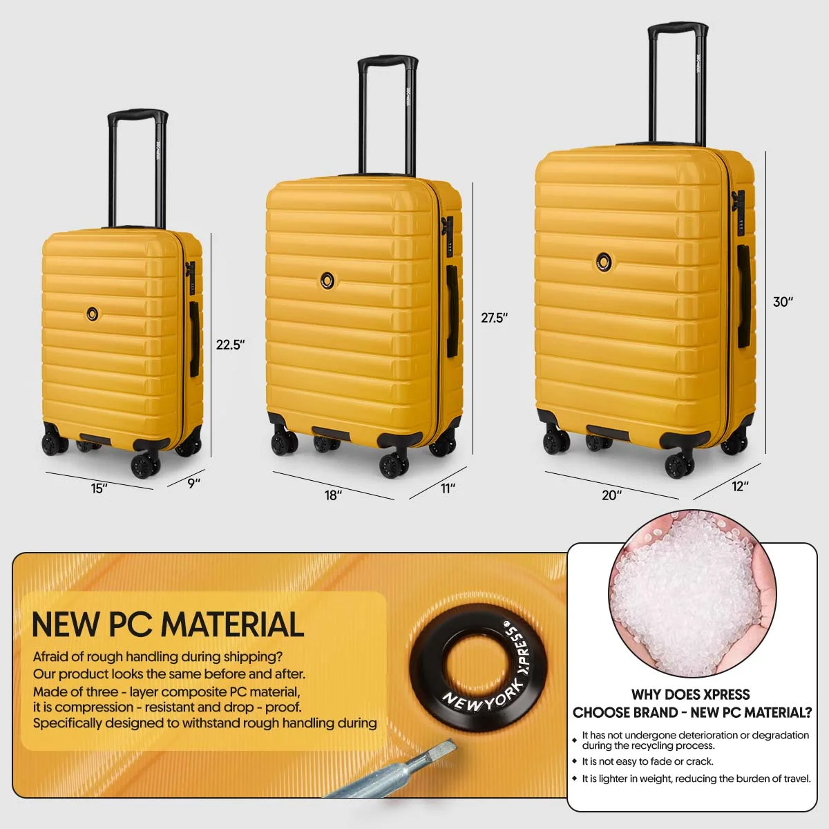 3 Piece Hardshell Luggage Set Expandable Hardside Suitcase with Spinner Wheels and TSA Lock, Lightweight Carry on and Checked Luggage 20