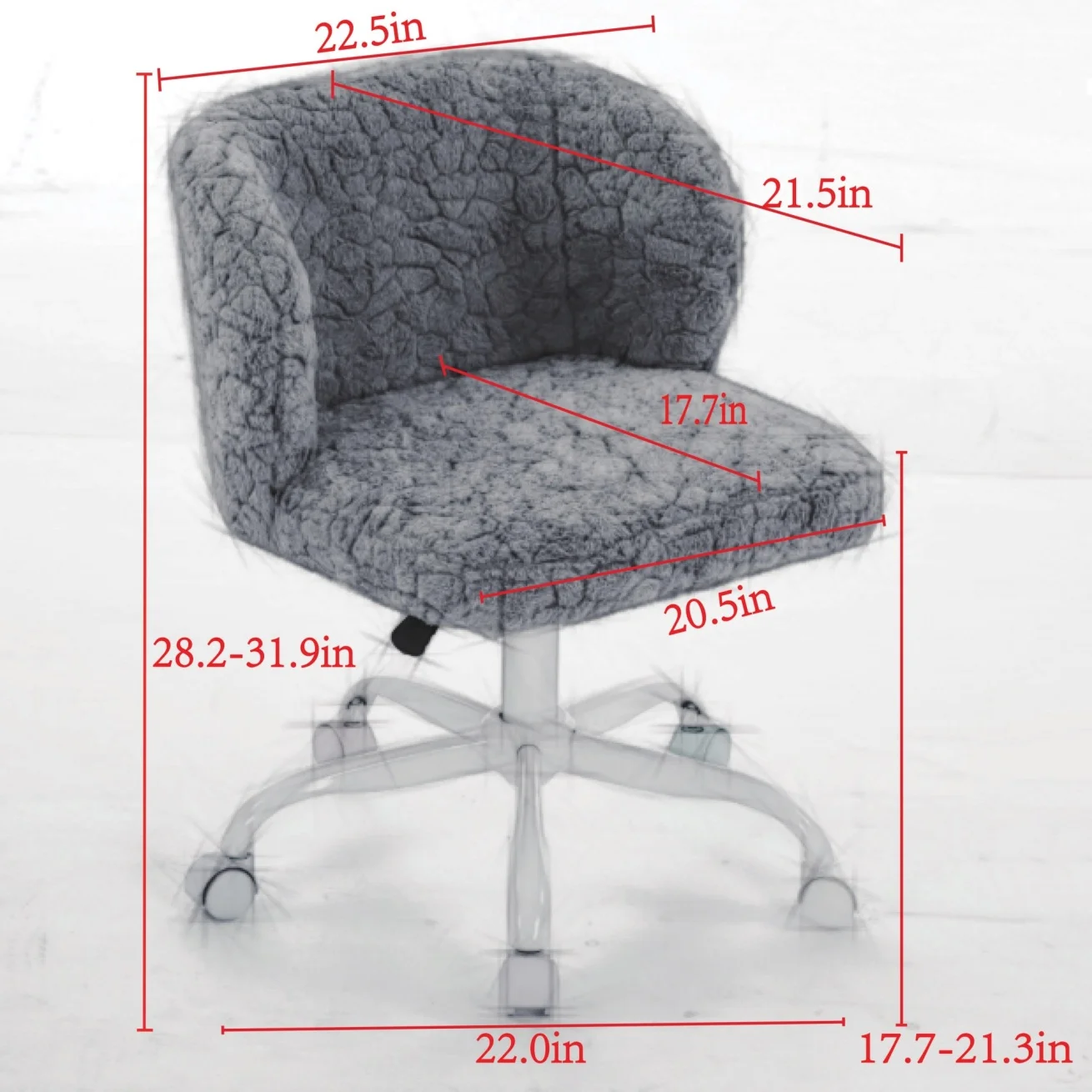 Furniture Office Chair,  Artificial Rabbit Hair Makeup Vanity Chair Chair, 360 Comfy Swivel Armchair with Wheels, Modern Height Adjustable Cute Vanity Chair for Living Room Small Spaces Pink