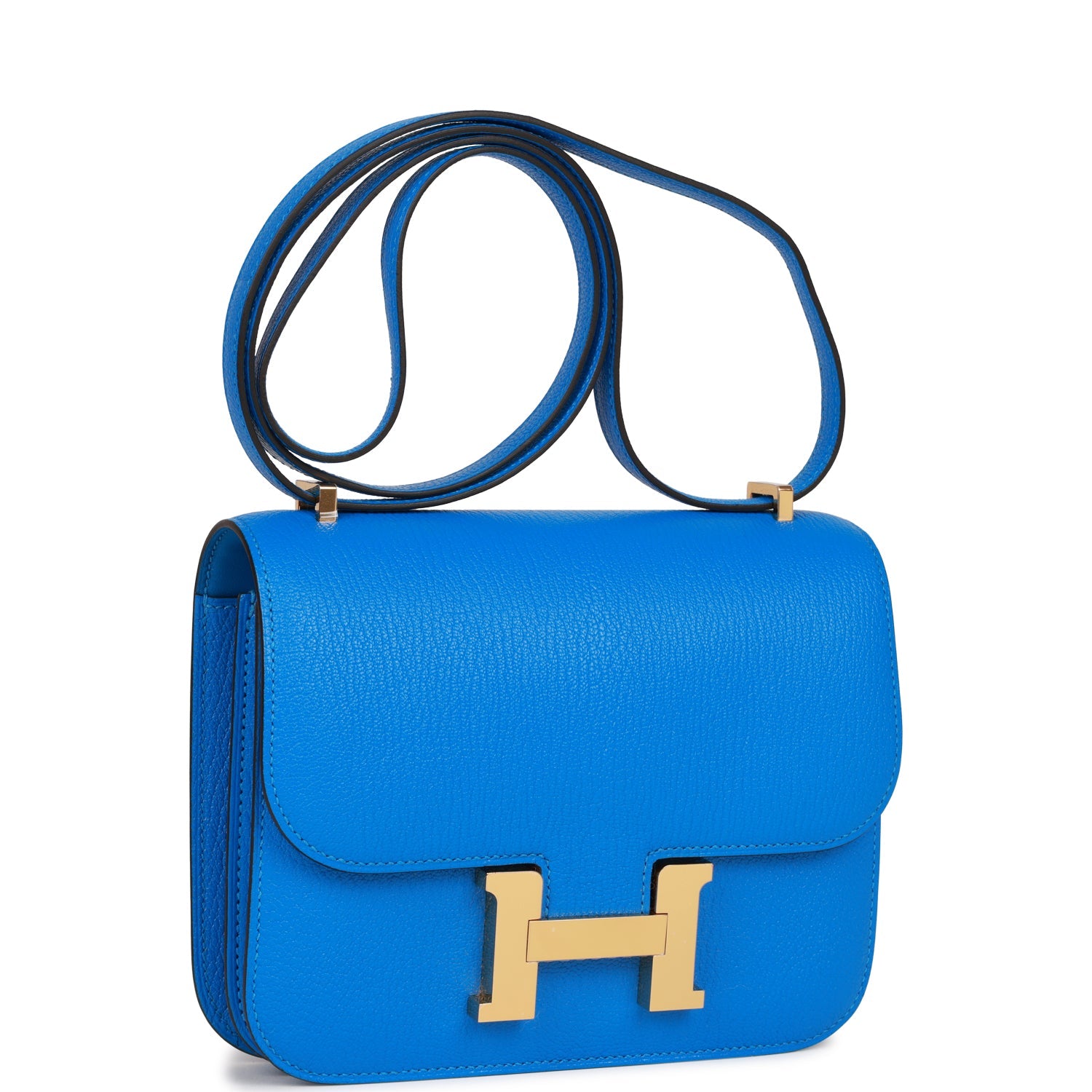 Constance 18 Bleu Hydra Chevre Gold Hardware