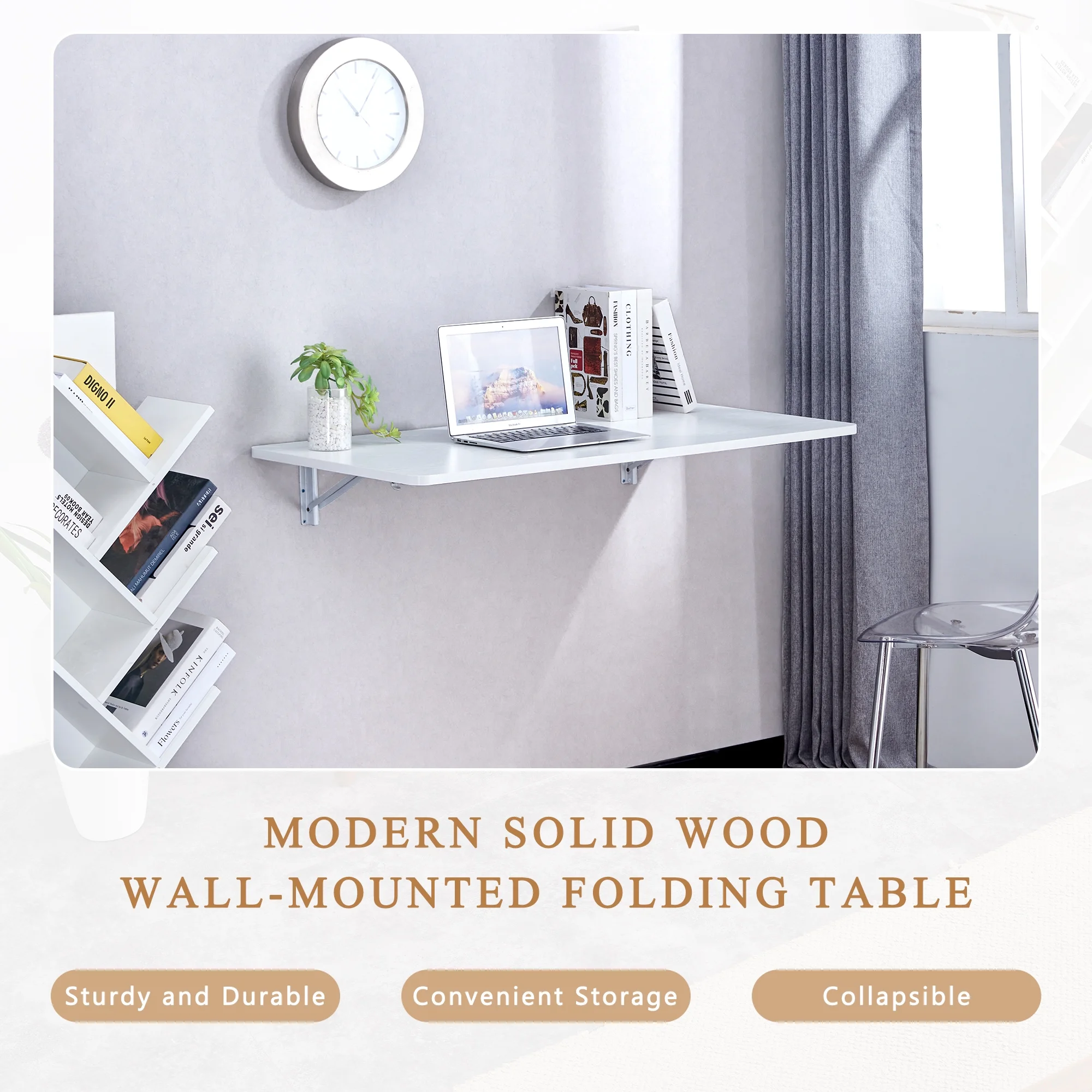 Laundry Folding Table, 31.5'' x 15.8'' Wooden Wall Mount Desk, Laundry Table for Folding Clothes, White, 40'' Length