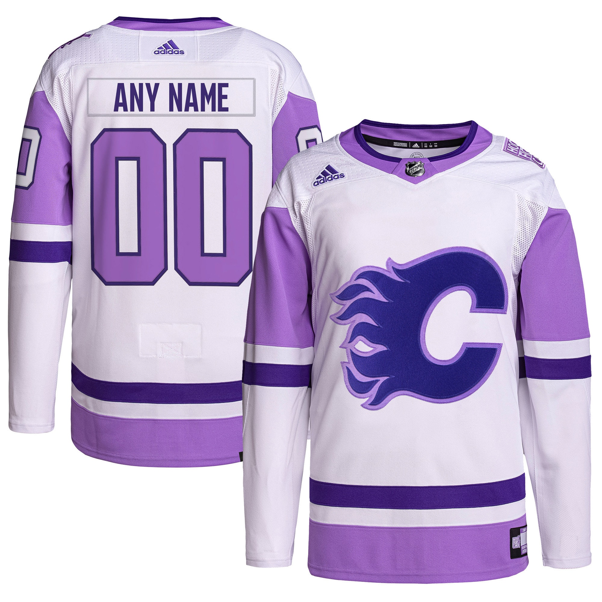 Calgary Flames  Hockey Fights Cancer Primegreen  Custom Jersey – White/Purple