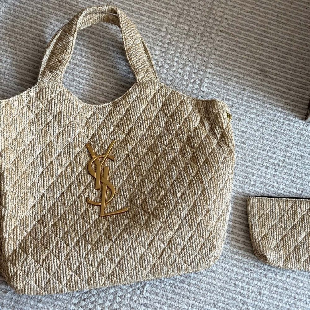 Saint Laurent Raffia Maxi Tote Bag Beige 15.7 Inches