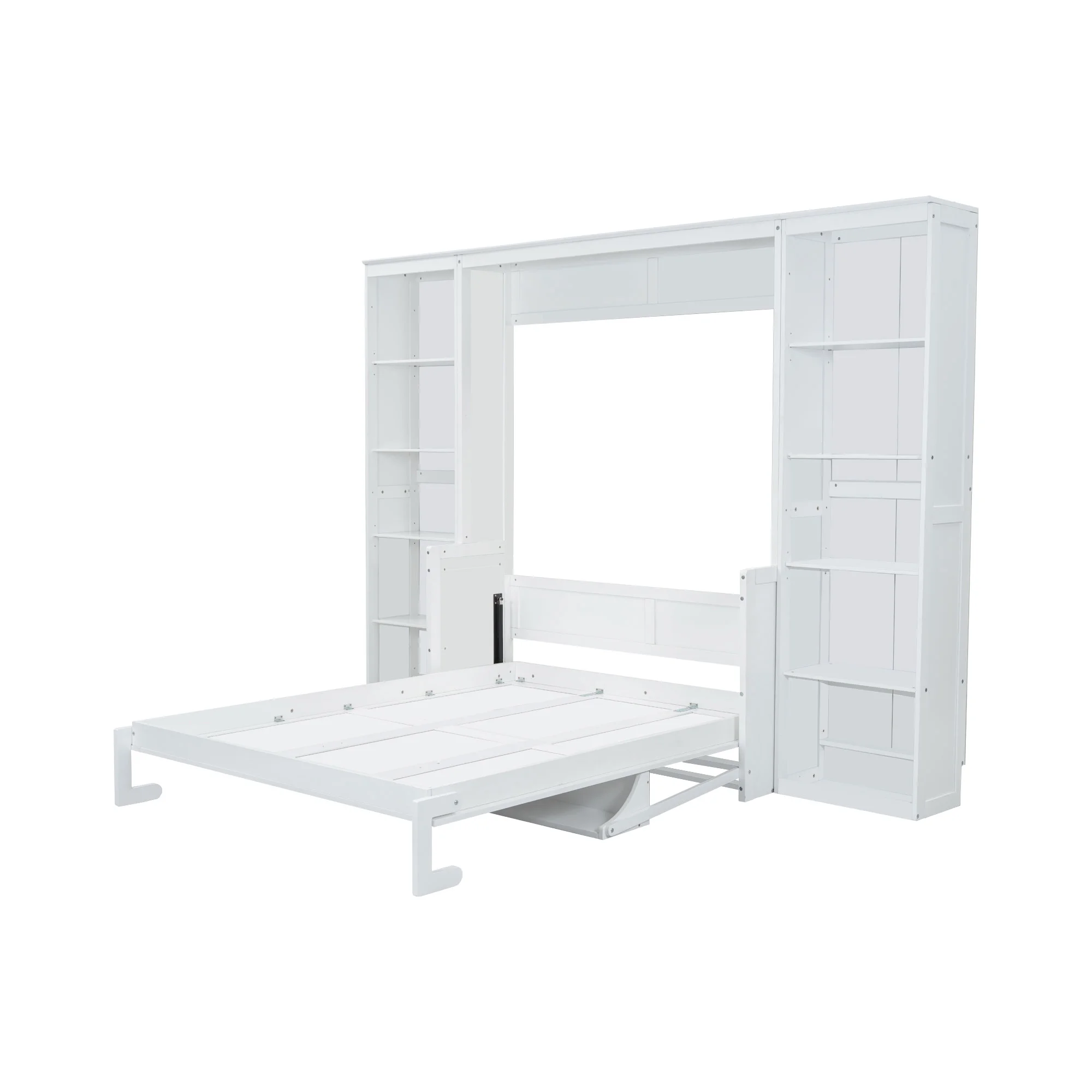 Queen Size Murphy Bed with Desk and Bookshelf(White)