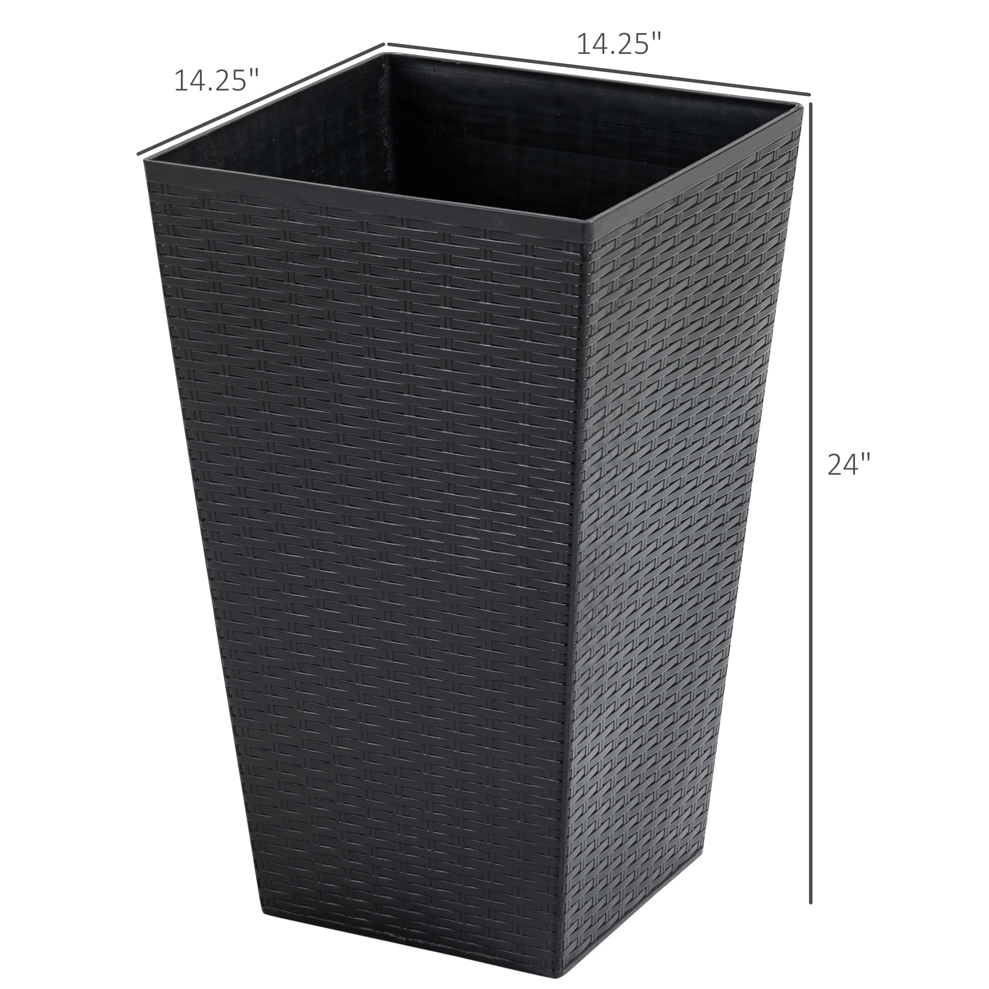 Outsunny Set of 3 Tall Planters with Drainage Hole, Outdoor Flower Plant Pots, Indoor Planters for Porch, Front Door, Entryway, Patio and Deck, Black