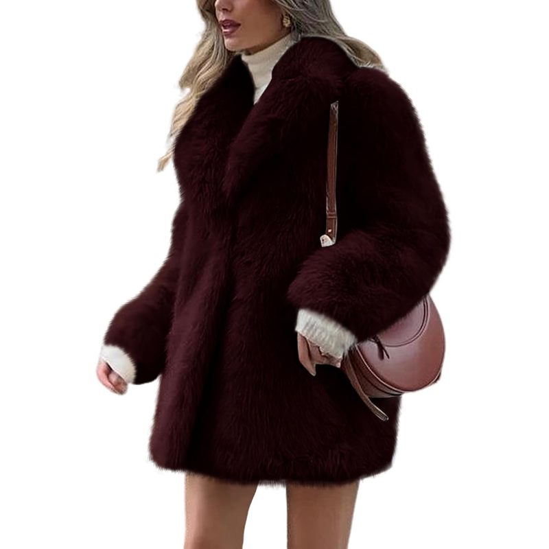 Women's Faux Fur Coat Fluffy Lapel Furry Jacket Long