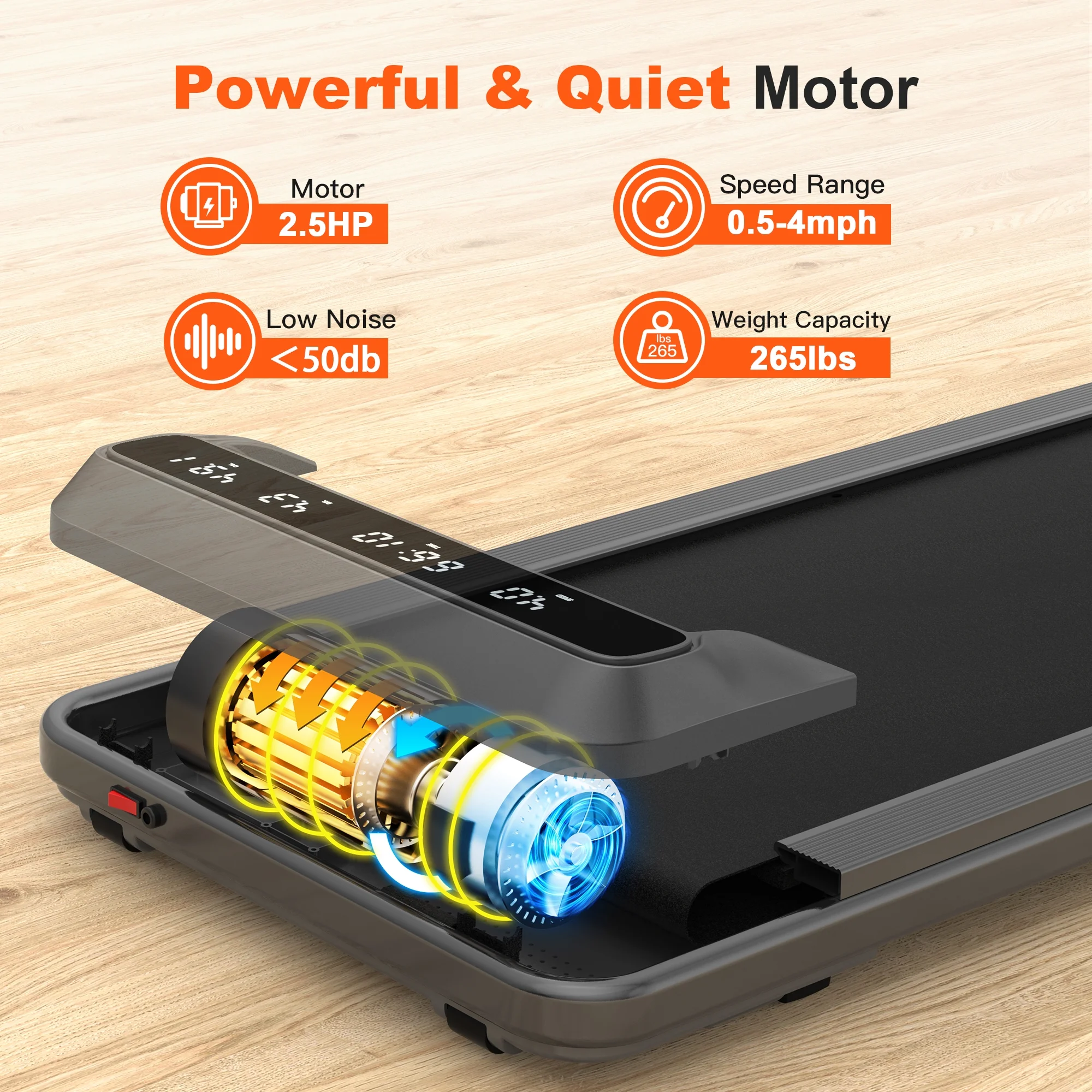 2.5HP Treadmill Walking Pad, Famistar 2-in-1 Portable Electric Exercise Treadmill, Under Desk Treadmill with Remote Control, 265LB Capacity, HiFi Bluetooth Speaker, 0.5-4Mph Speed, for Home & Office
