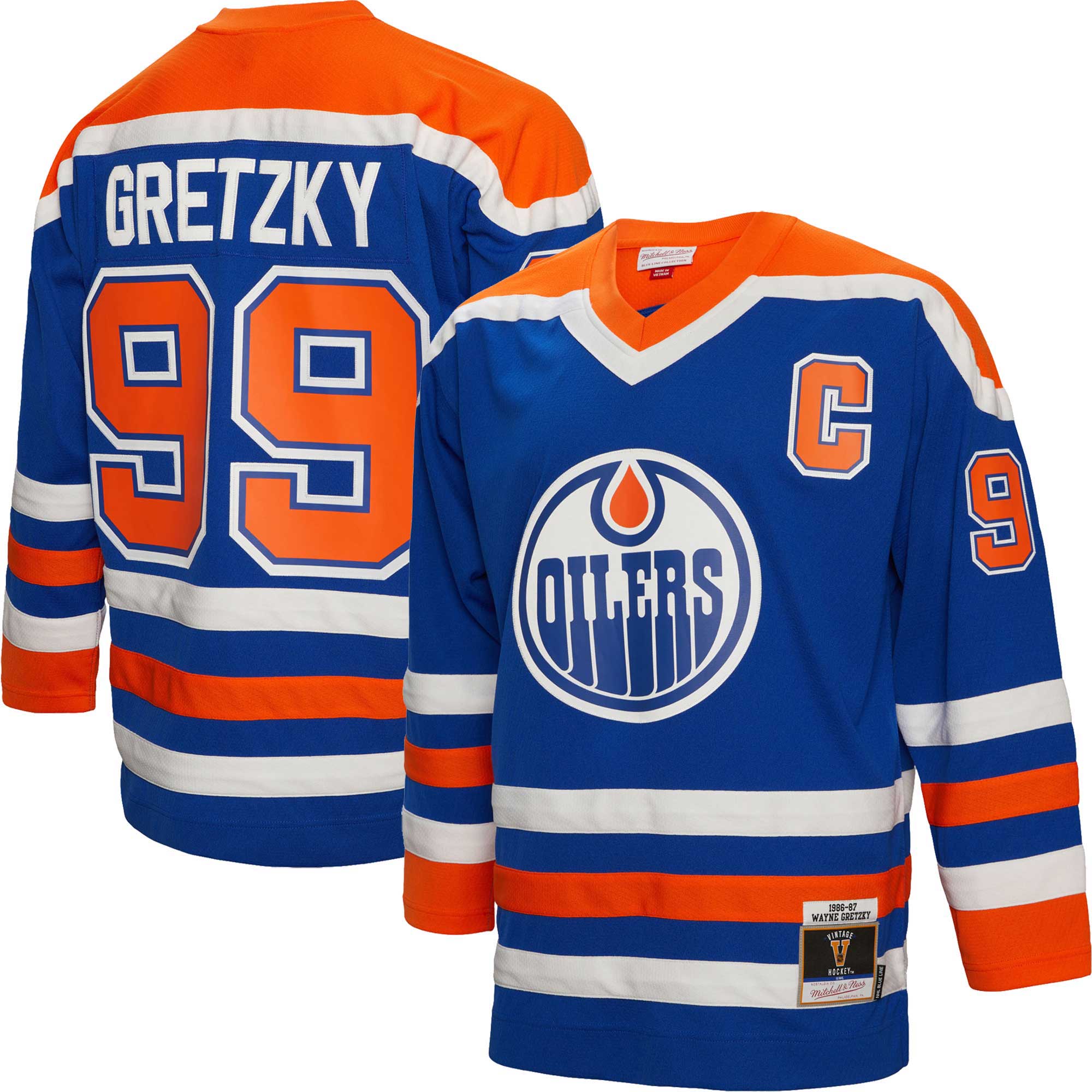 Wayne Gretzky Edmonton Oilers Mitchell & Ness Captain Patch 1986/87 Blue Line   Jersey – Royal