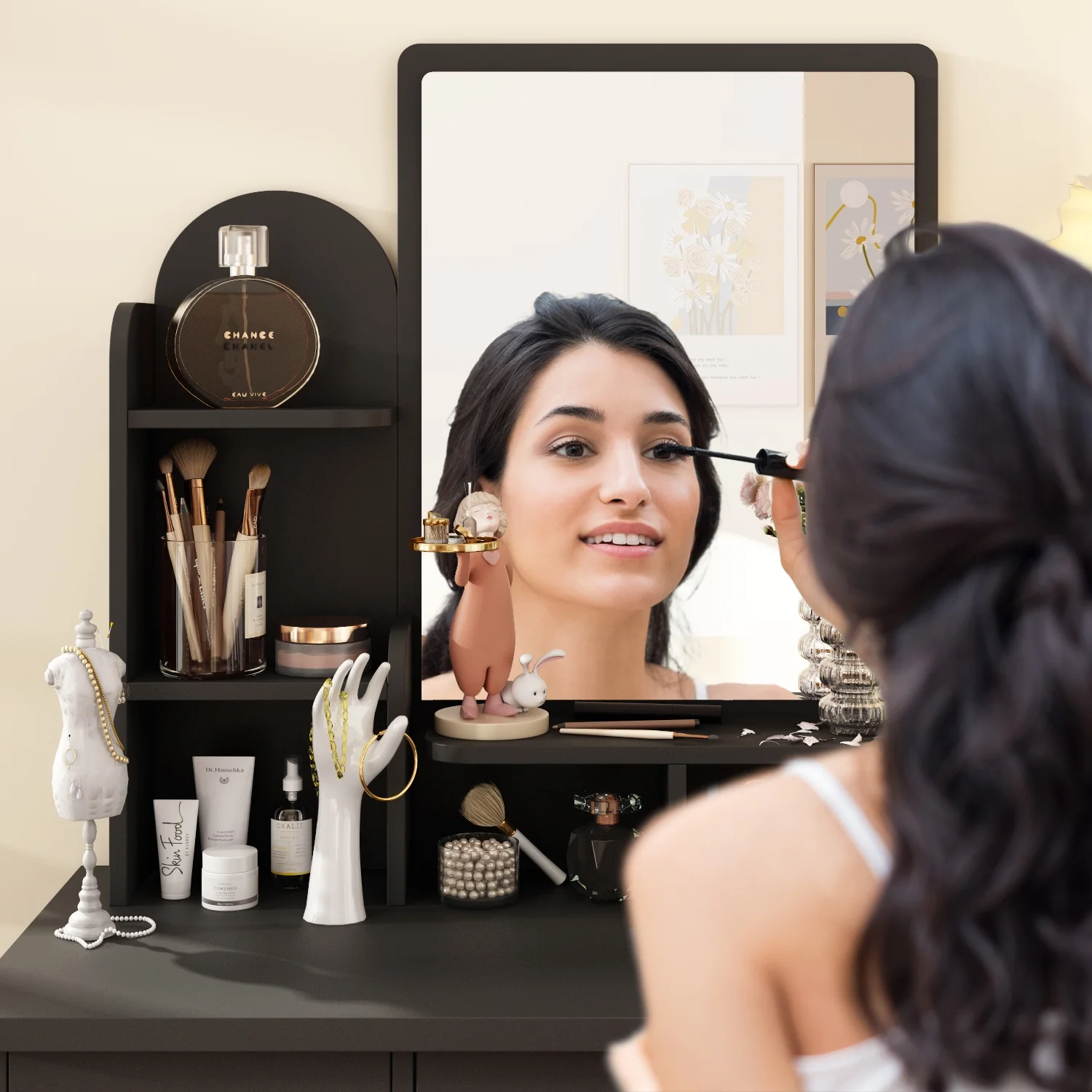 KULAGAGA Vanity Table Set with Light Mirror, Makeup Table with 3 Storage Shelves & 5 Drawers, Dressing Vanity Tables with , Dresser Desk for Girls, Women, White