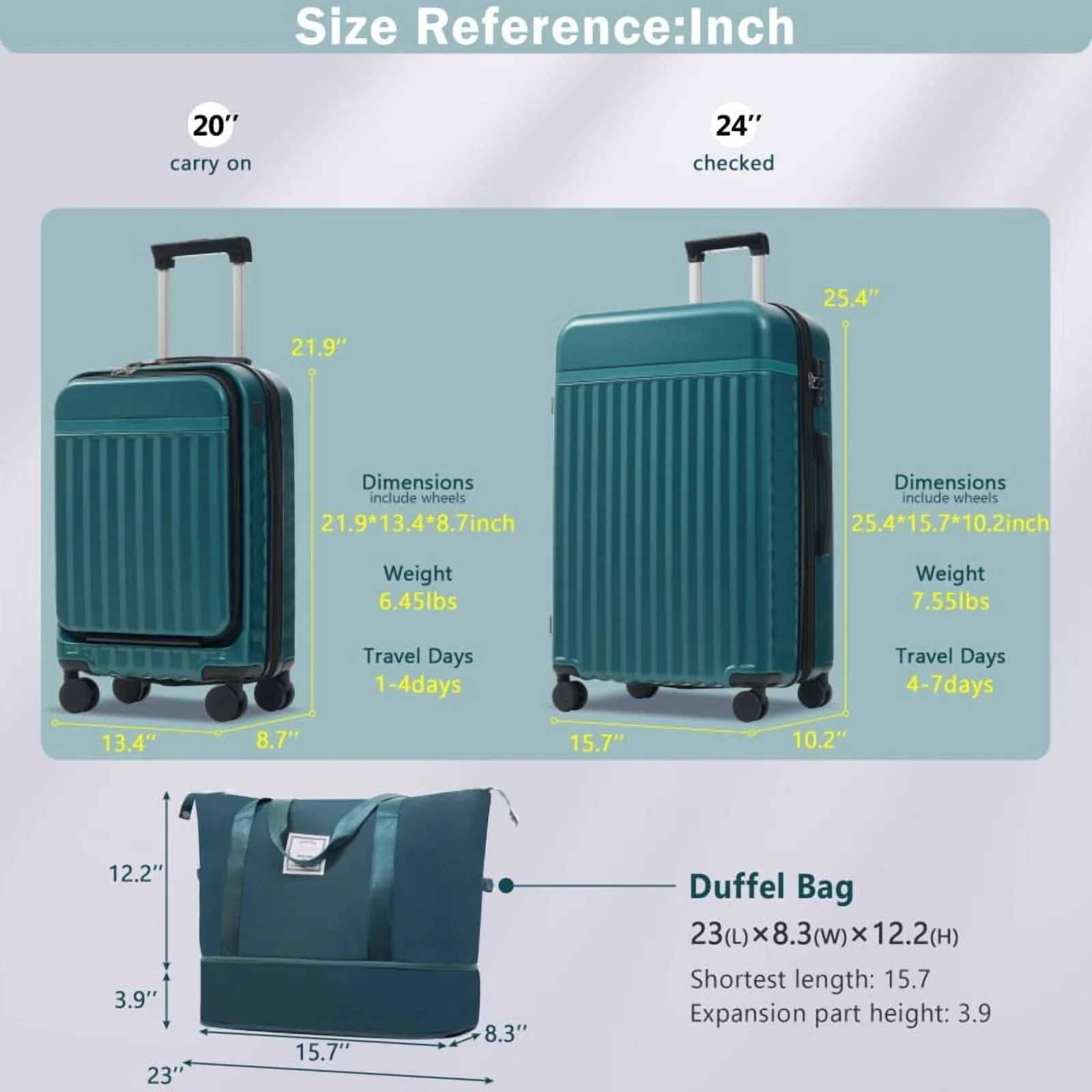 Front Opening Luggage Set 3 Piece, Hardside Carry on Suitcase with USB Port, Expandable Luggage with Handle Bag Spinner Wheels TSA Lock