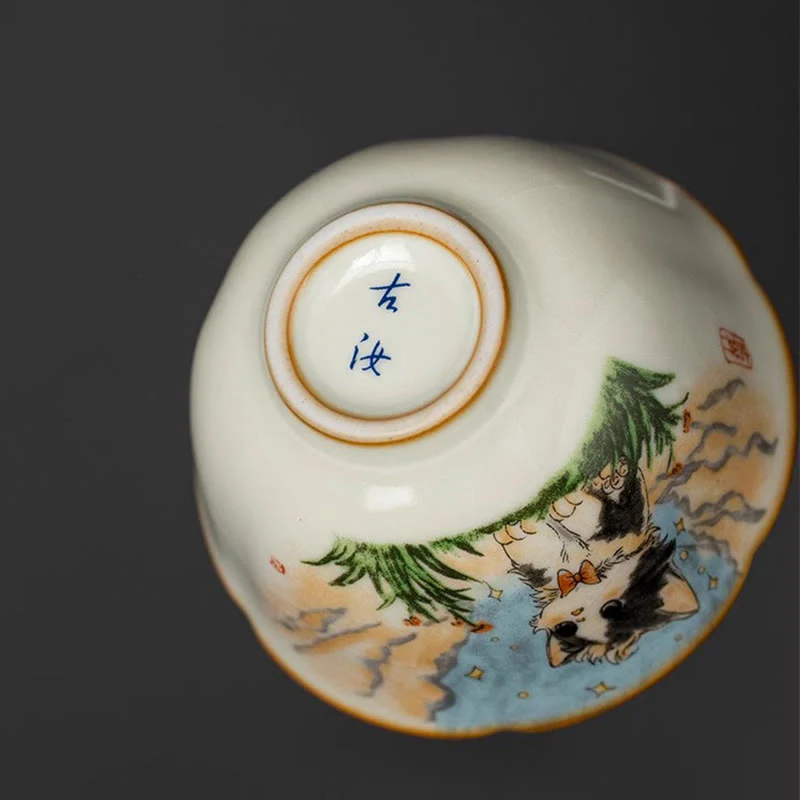 Buddha Stones Cute Bow Tie Cat Teacup Kung Fu Tea Cup