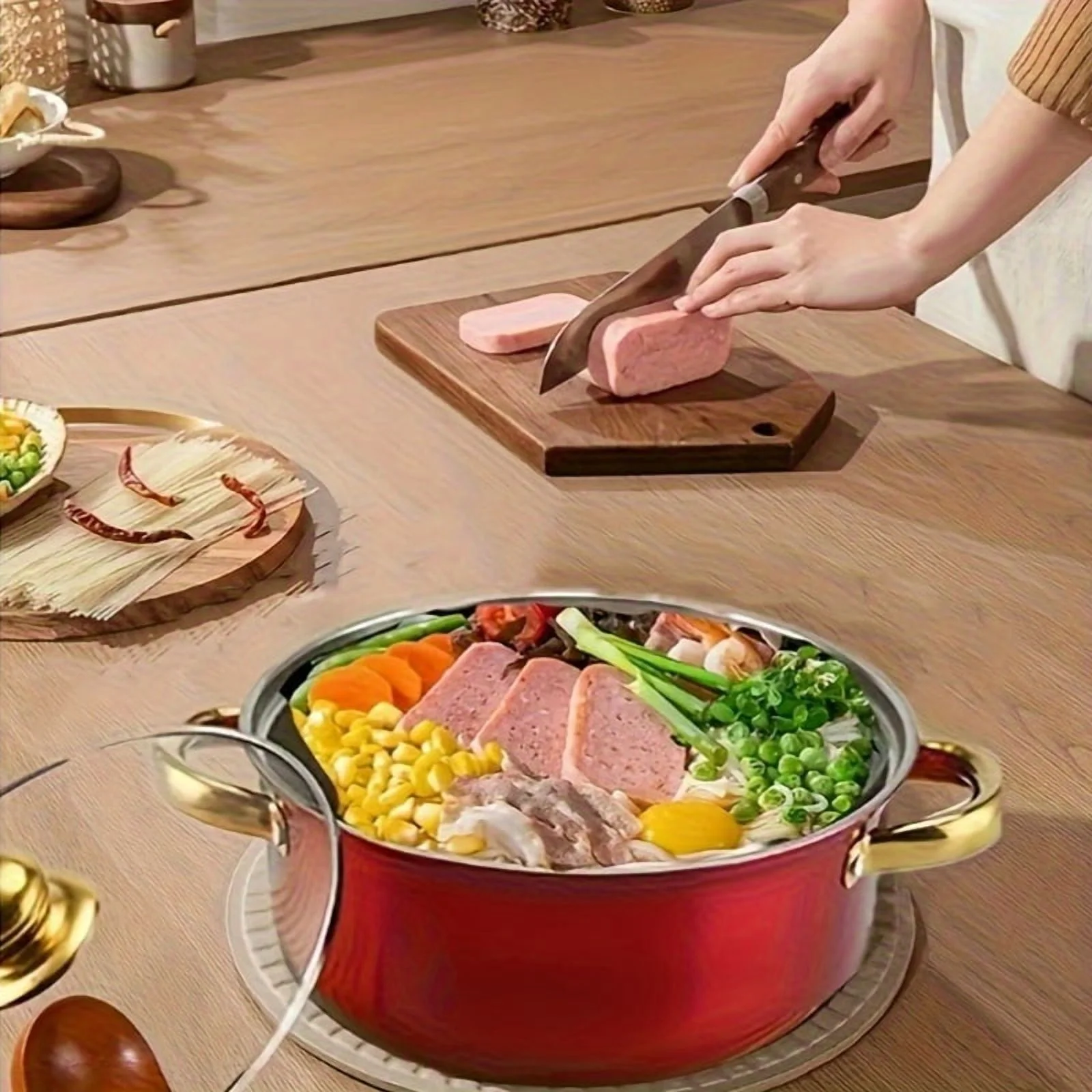 Red 18pcs Stainless Steel Cookware Set, Non-stick Cookware Set, Heat-resistant, Frying Pan, Saucepan, Stew Pot, Multifunctional, Stylish, Durable, Suitable For All Stoves