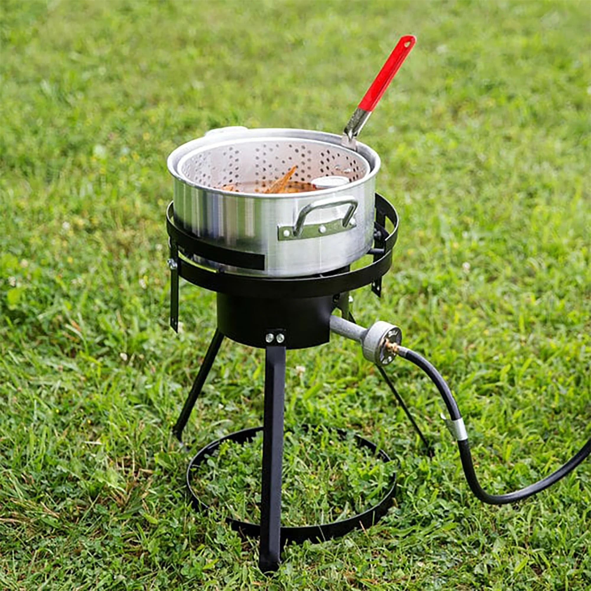 10 Qt Propane Outdoor Fish Fryer Set 50,000 BTU, Aluminum Seafood Boiler Steamer Kit Crawfish Fish Fryer Stock Pot