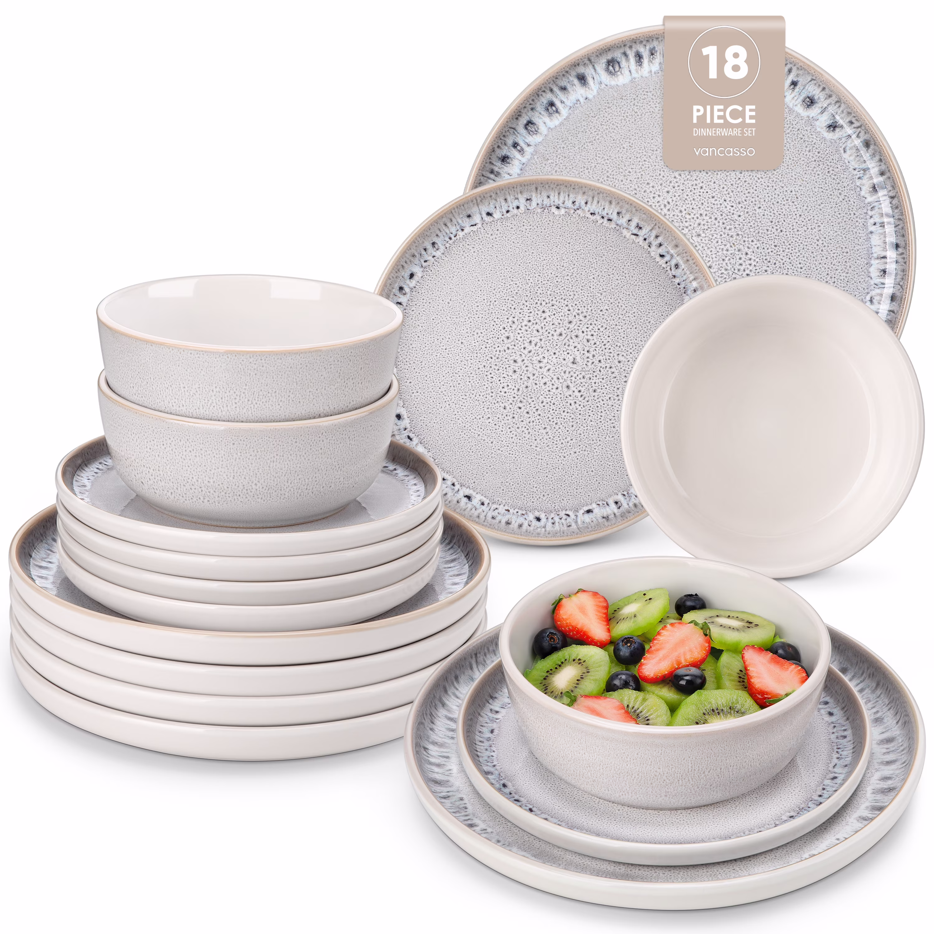 Malacasa 16 Pcs Dinnerware Sets For 4 people, Plates and Bowls Set, Stoneware Tableware Dishwasher Microwave Safe, Beige
