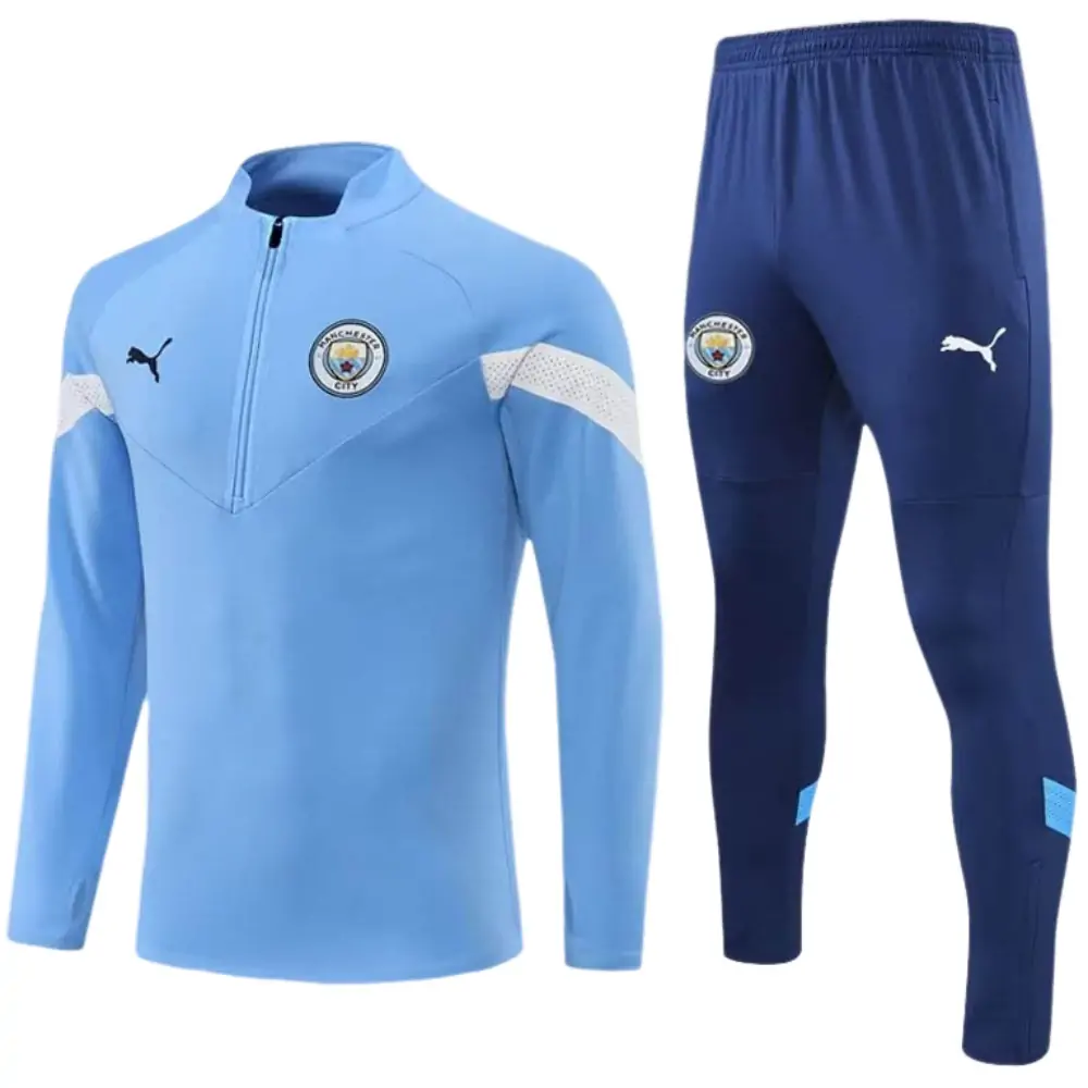 2022/2023 Manchester City Half-Pull Training Suit Blue Football Shirt 1:1 Thai Quality Set