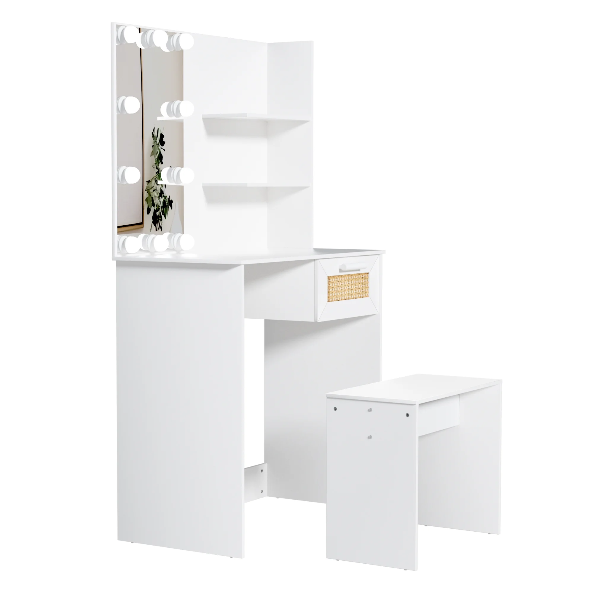 Resenkos Vanity Desk Set with Mirror and Lights for Makeup, 5 Drawers Storage Dresser for Bedroom, White