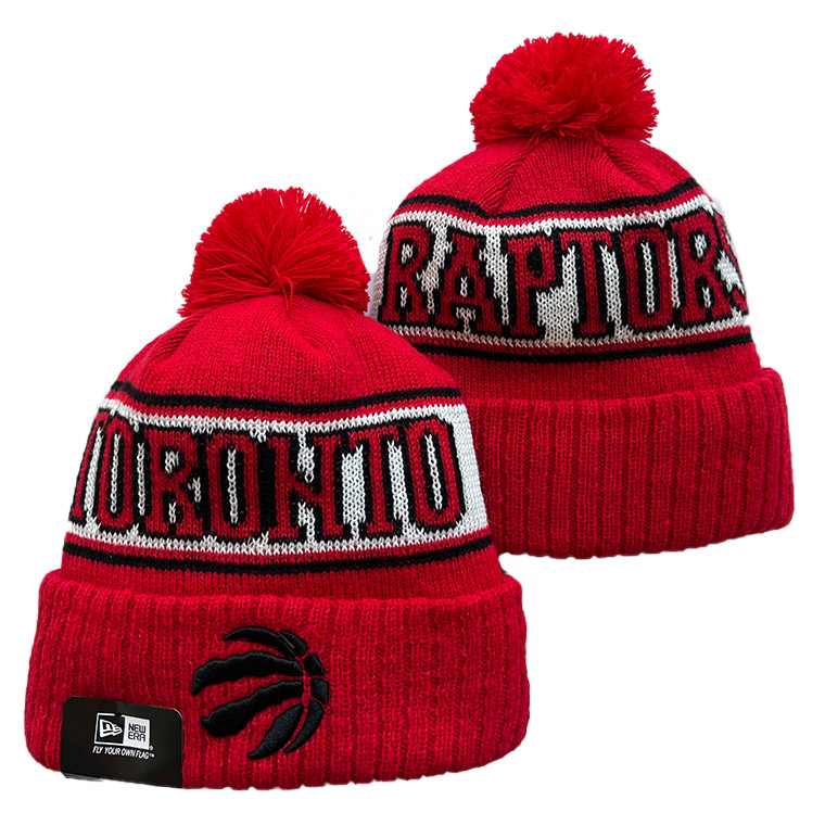 New Era Red Toronto Cuffed Knit Hat with Pom