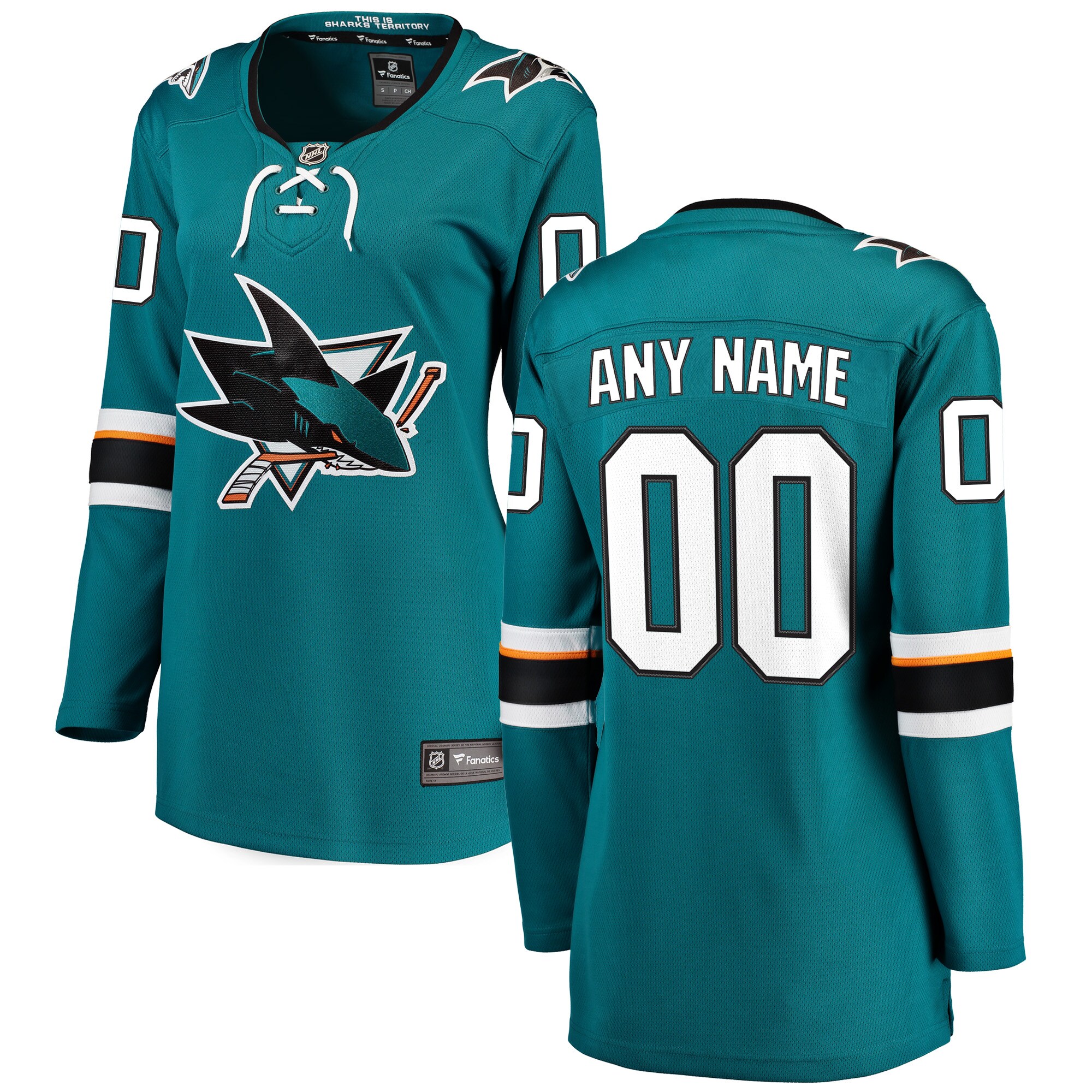 San Jose Sharks Fanatics Women’s Home Breakaway Custom Jersey – Teal