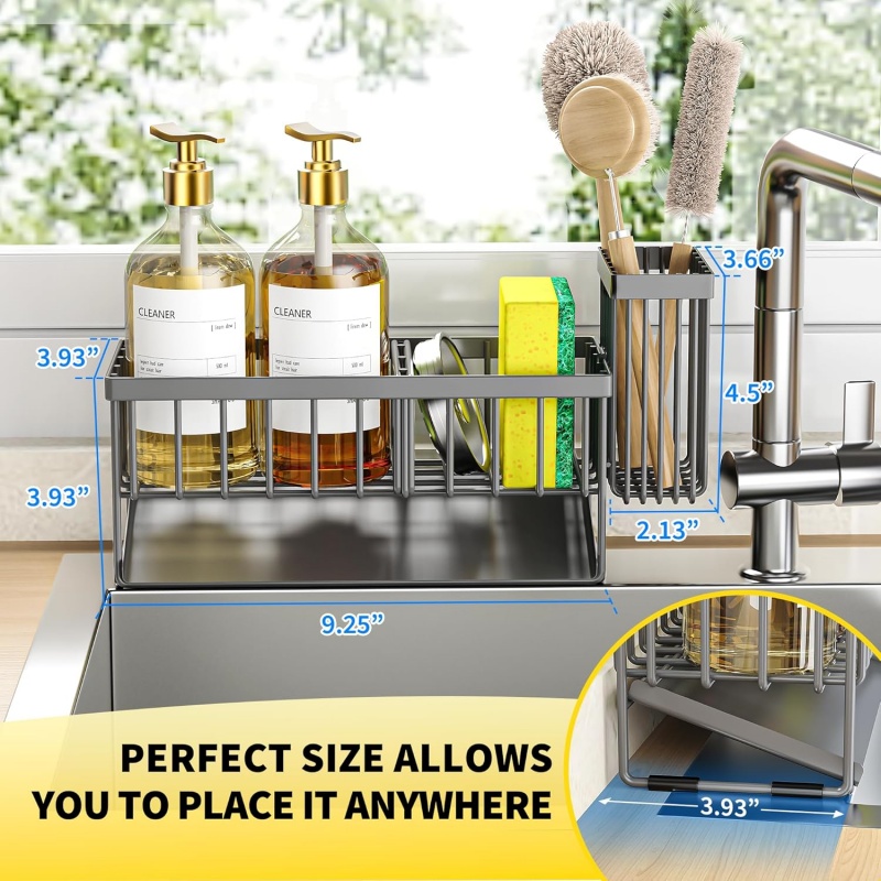 SINKLY Sink Caddy Organzier with High Brush Holder