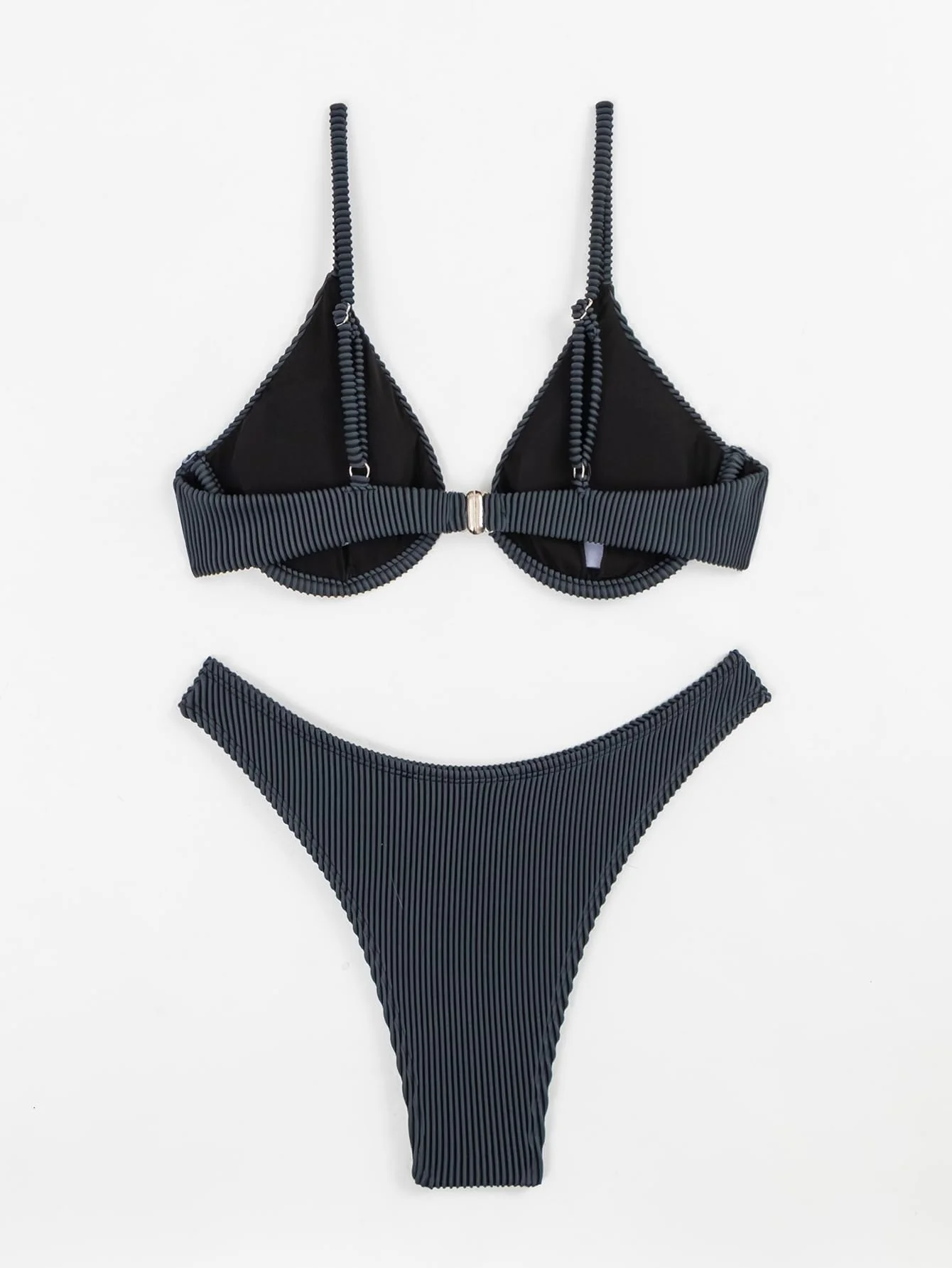 Fanuerg Women Underwire Triangle Bikini Spaghetti Strap Push Up Swimsuit Cheeky Two Piece Bathing Suit Grey S