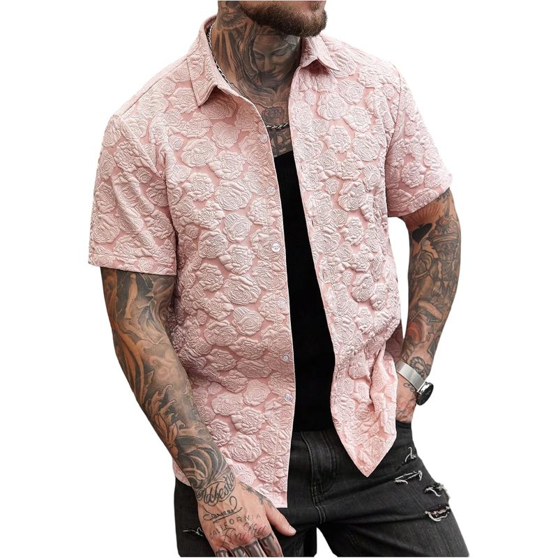 Men's Floral Button Down Shirt Short Sleeve