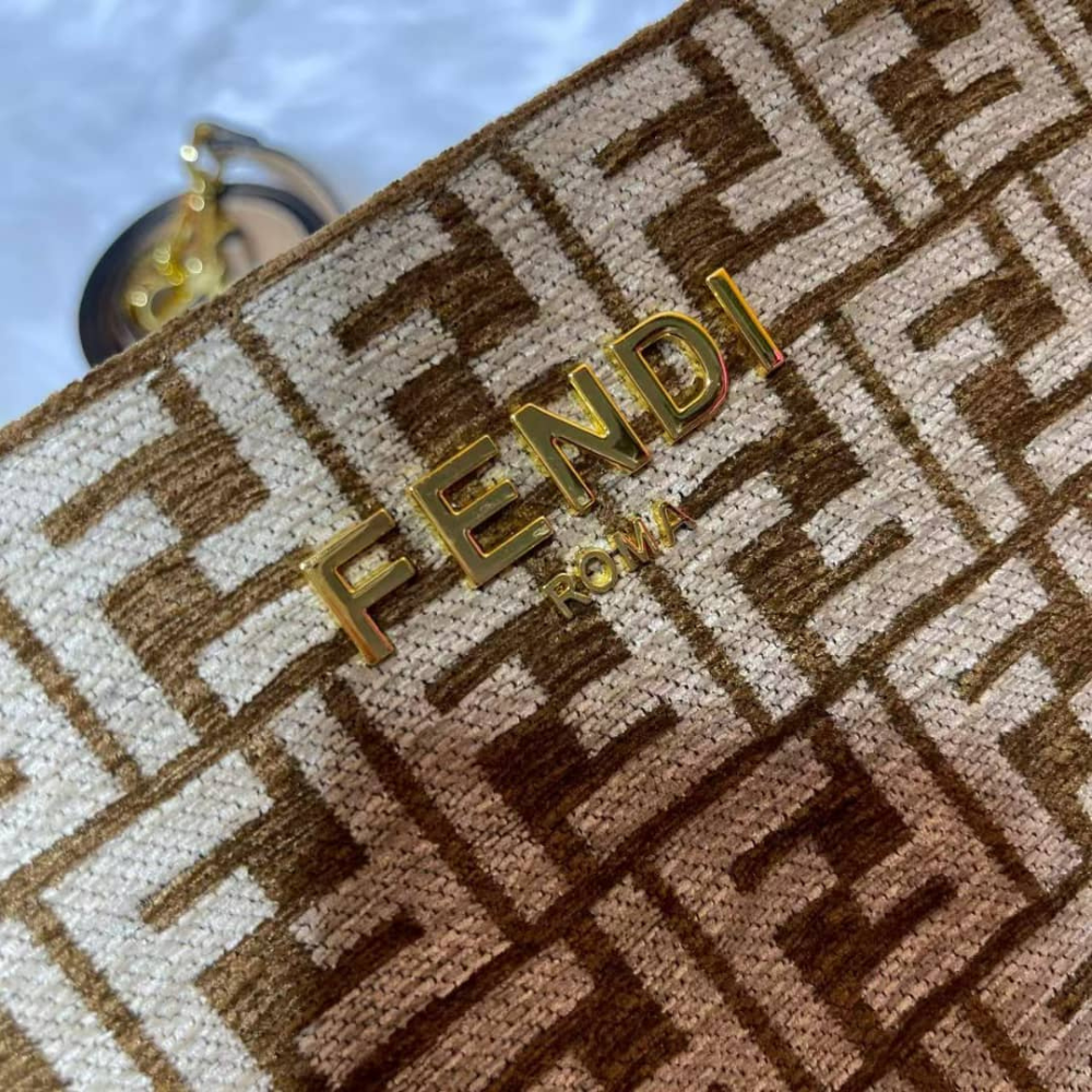 Fendi Olock Zip Dove Brown Tapestry Fabric Bag 8Br805Alfvf1Iqu
