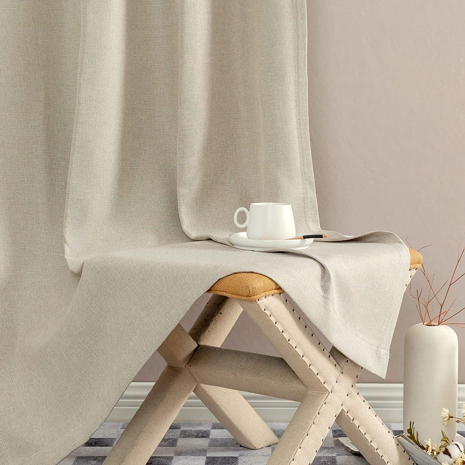 Curtainking Room Darkening Curtains 84 inches Greyish Beige Faux Linen Curtains Bedroom Living Room Window Curtain Set Thermal Insulated Drapes Grommet Top 2 Panels