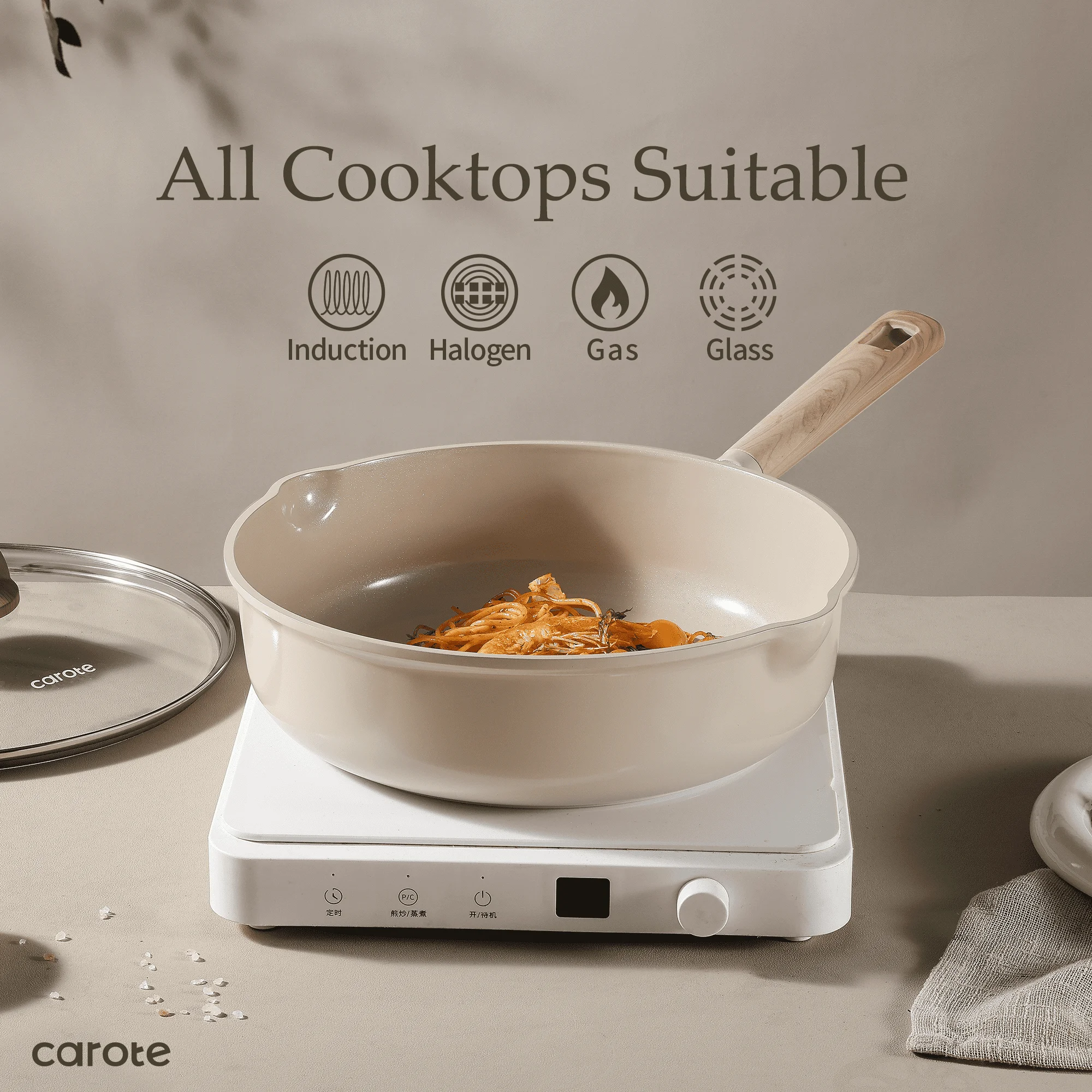 Carote Nonstick Pots and Pans Set, 13 Pieces Kitchen Cookware Sets Compatible for All Stoves, White Granite