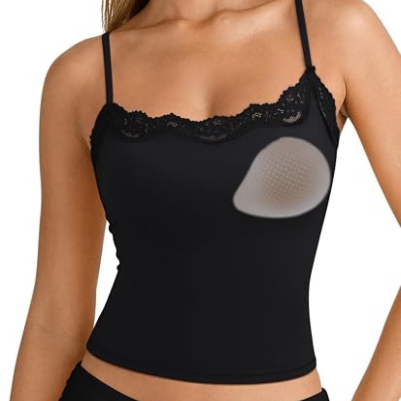 Women Double Lined Lace Cami Tank Top Summer Padded Going Out Tops Basic Shirts