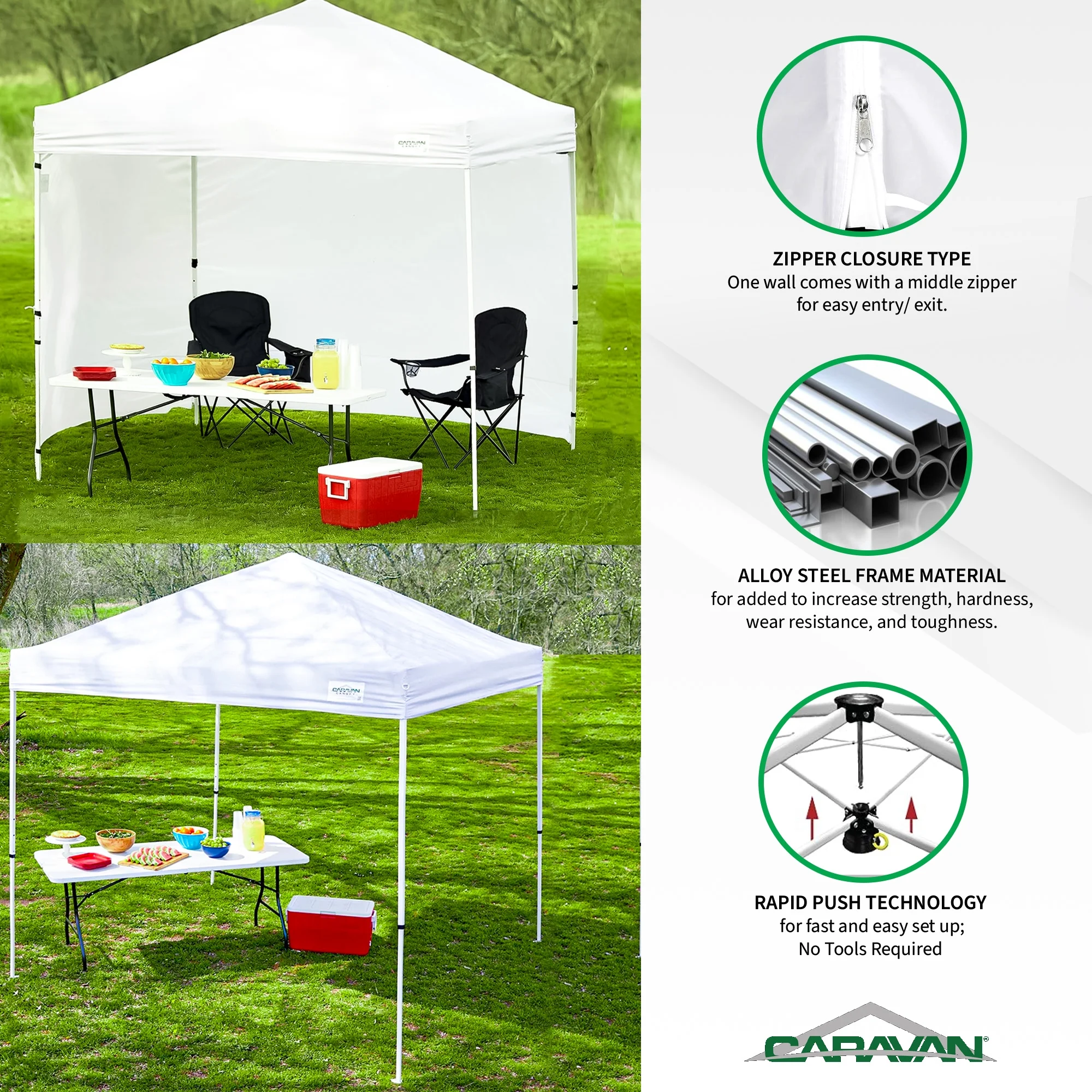 Caravan Canopy V Series Sidewalls & Pop-Up Leg Tent w/Set of 4 Weight Plate