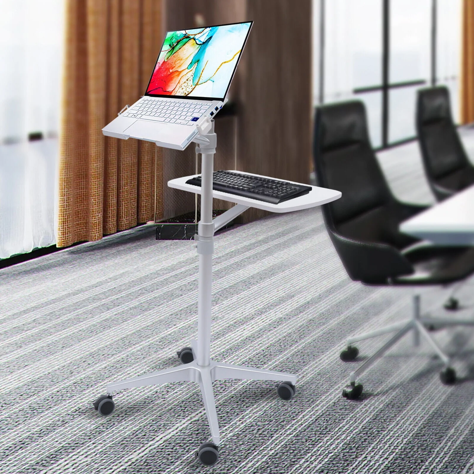 OUKANING Rolling Laptop Desk Lift Cart Mobile Monitors Computer Workstation