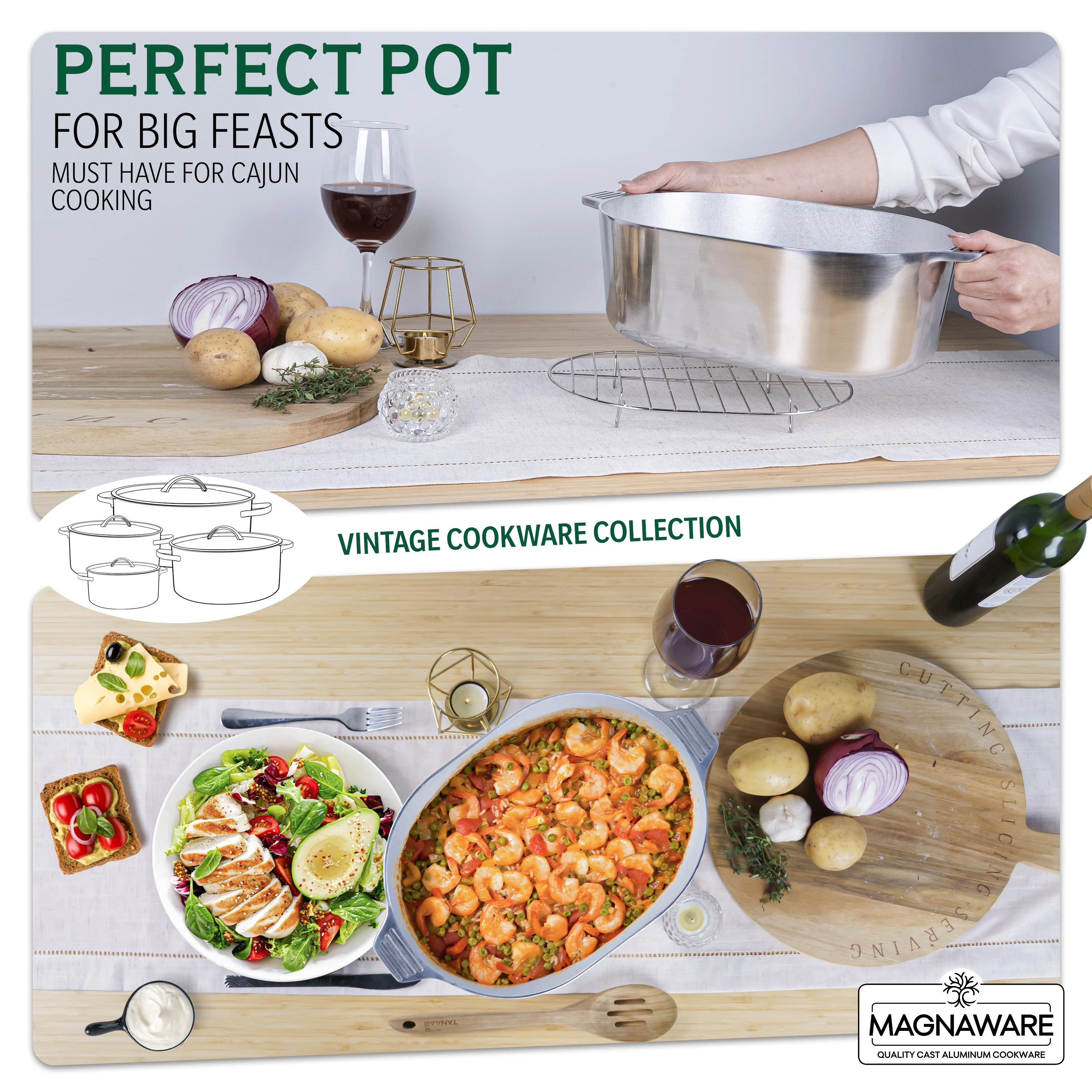 MAGNAWARE 5qt Lightweight Cast Aluminum Oval Dutch Oven, Silver