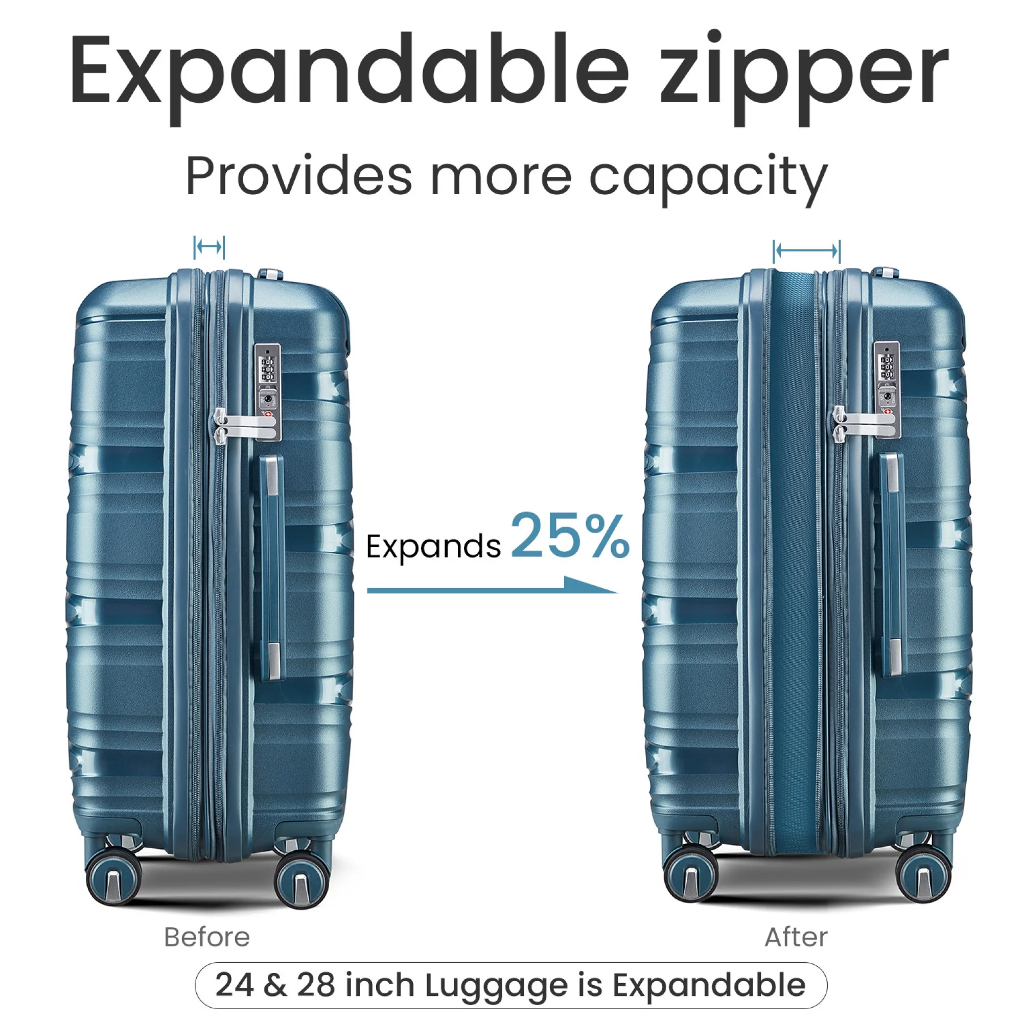 Luggage 4 Piece Sets(14/20/24/28), Hard Shell Lightweight TSA Lock Carry on Expandable Suitcase with Spinner Wheels