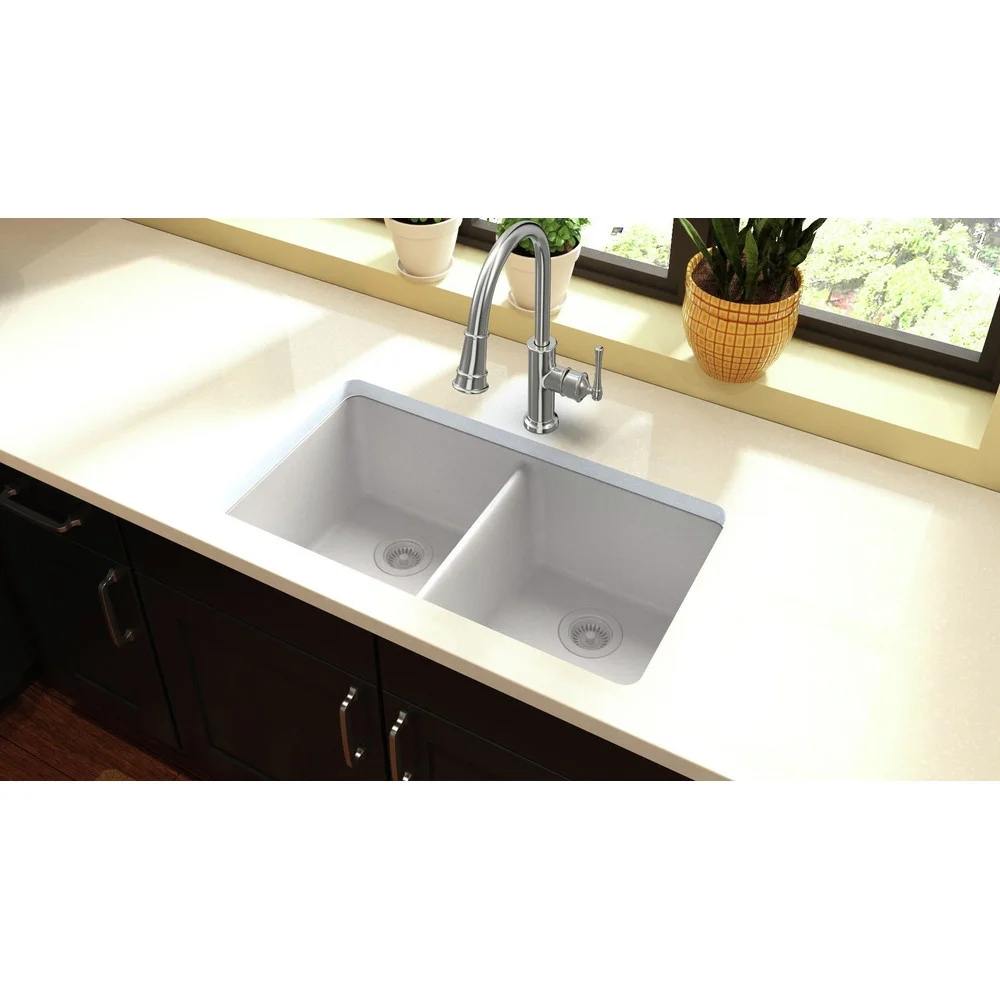 Elkay ELGU3322 White Granite Composite 33in Rectangle Double Bowl Undermount Sink
