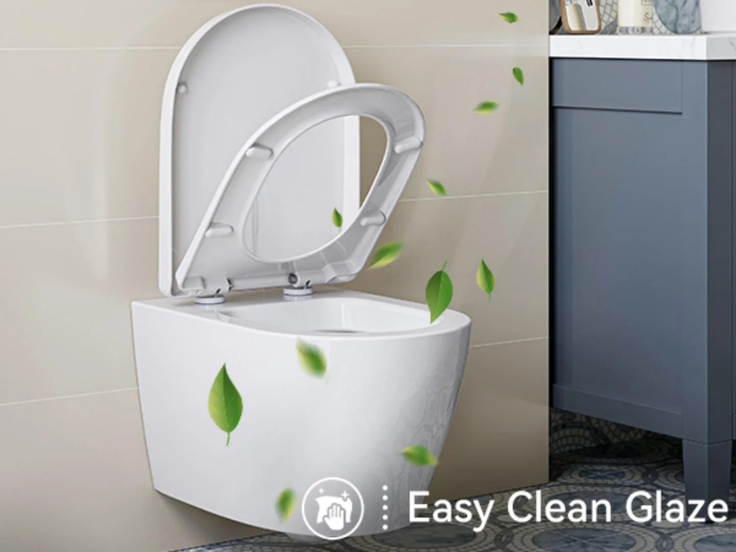 HOROW Wall Hung Toilet,with Soft Closing Seat,Round Floating Bowl, Rear Outlet Space Saving,White
